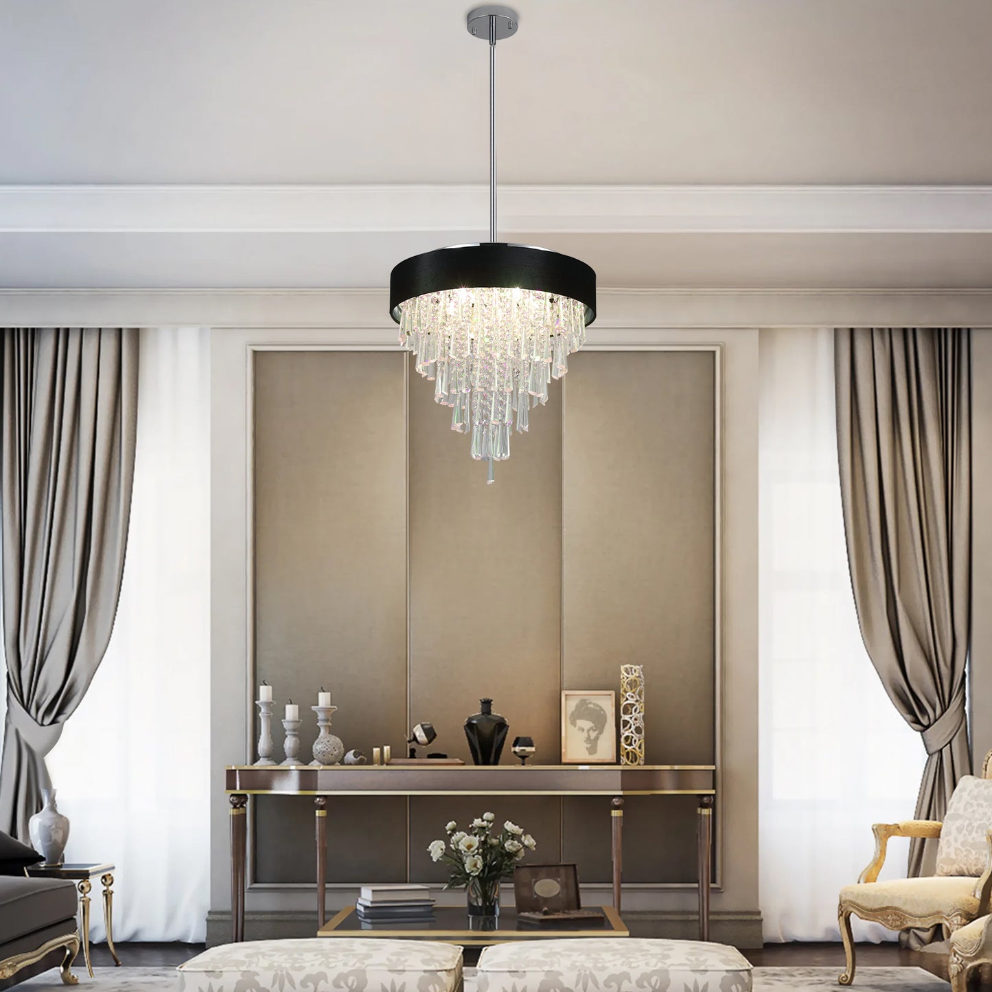 Luxury transparent crystal cone chandelier(No Bulbs)