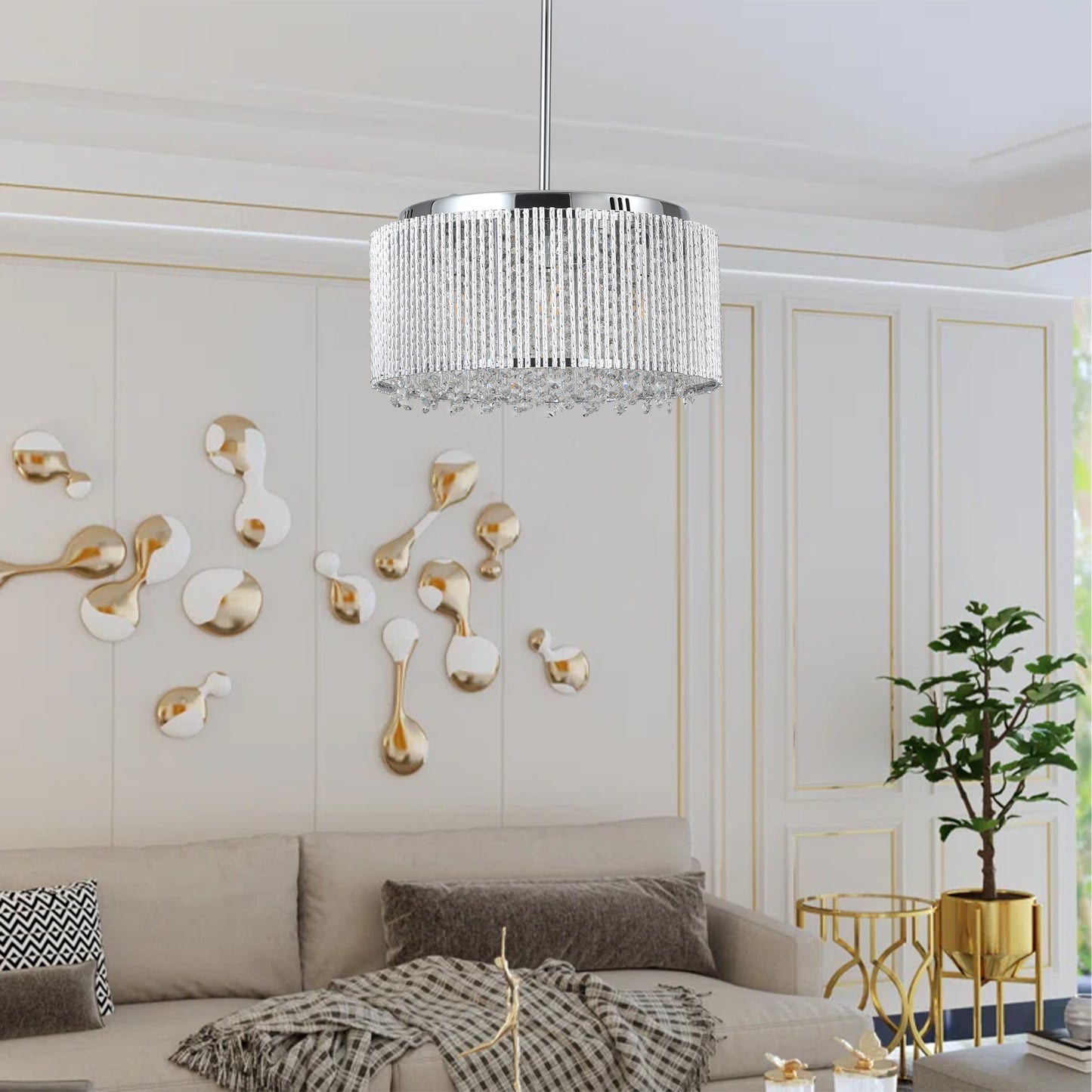 Modern Transparent Crystal Chandelier for Living Room(No Bulbs)