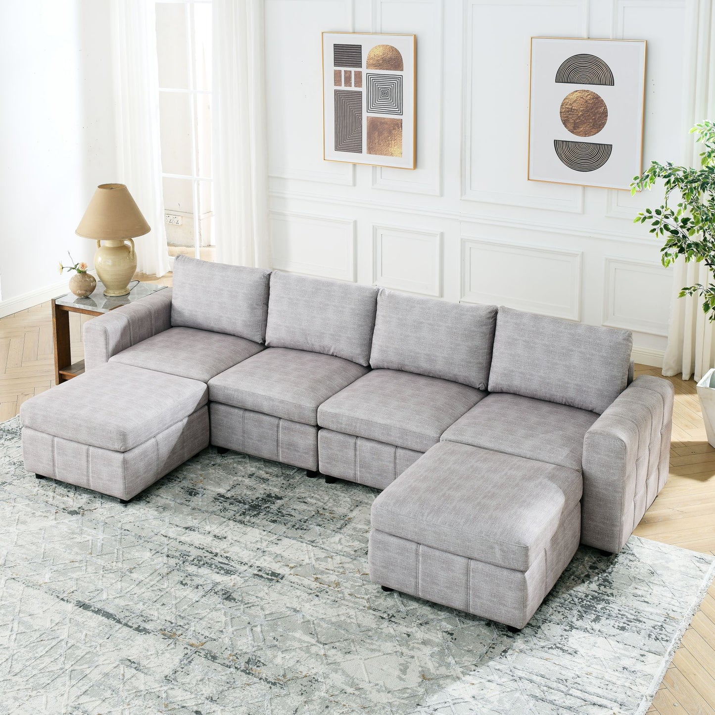 Melysen Upholstered Modular Sofa, U-Shaped Sectional Sofa for Living Room Apartment(4-Seater with 2 Ottoman)in