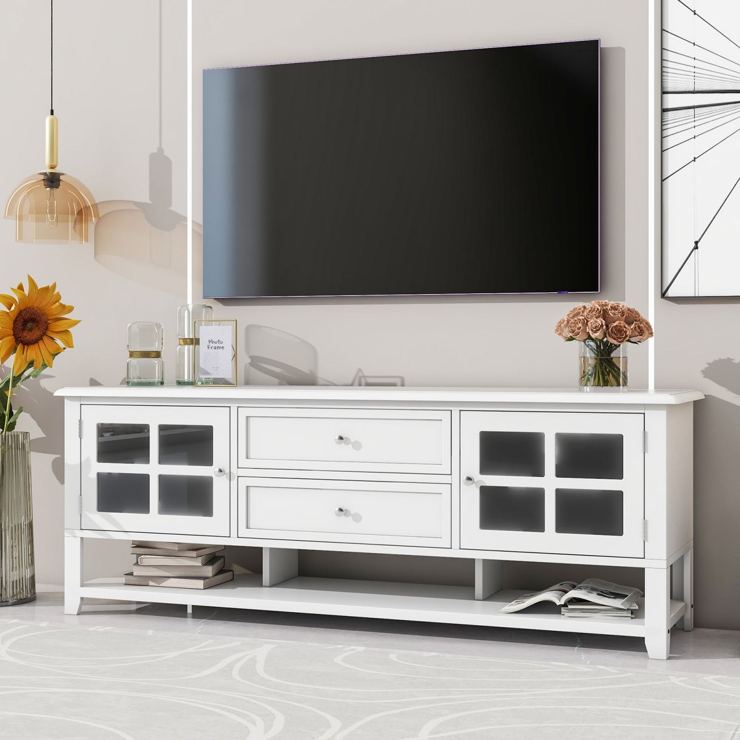 Melysen TV Stand for TVs up to 60", Entertainment Center with Multifunctional Storage Space, TV Cabinet with Modern Design, Media Console for Living Room, Bedroom,White