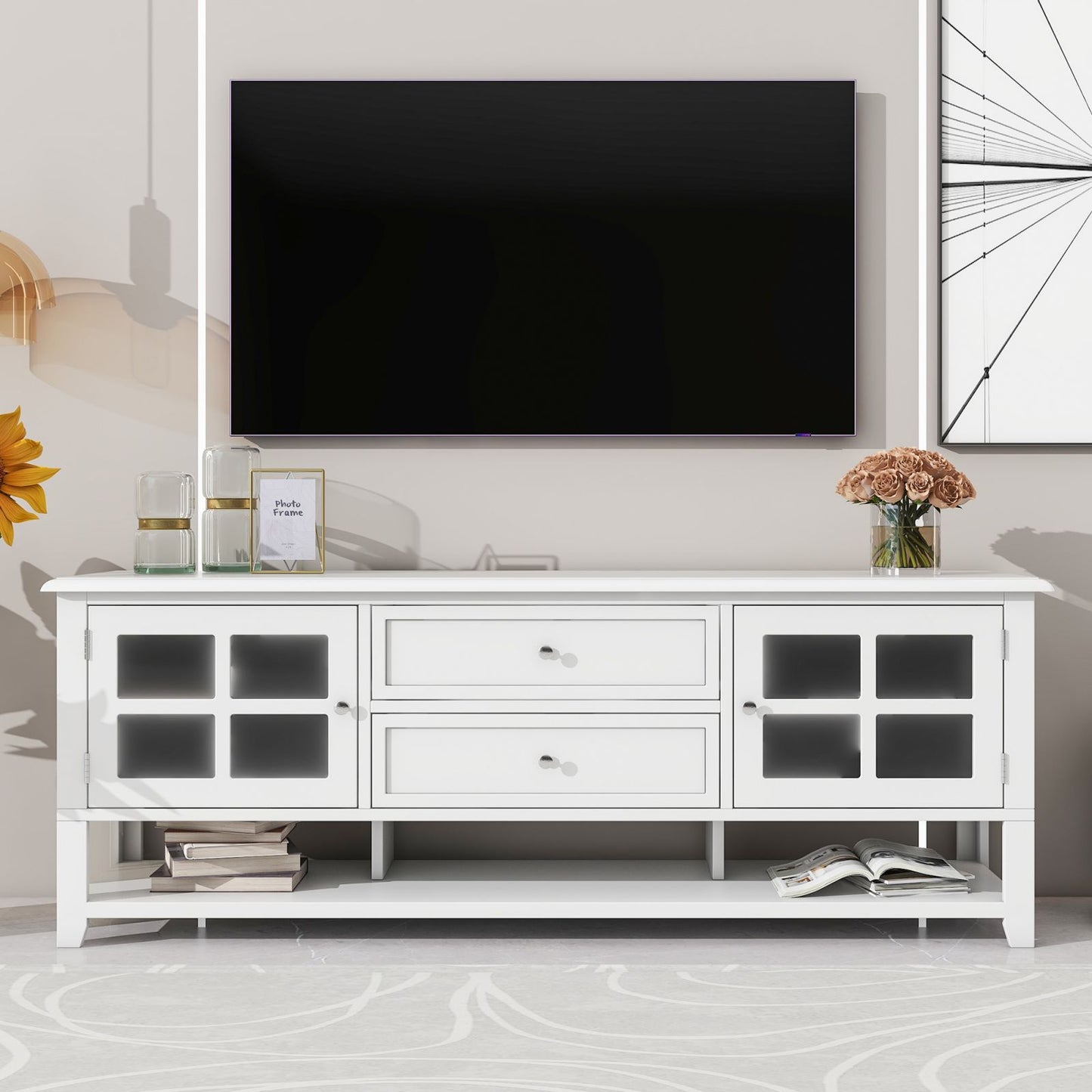 Melysen TV Stand for TVs up to 60", Entertainment Center with Multifunctional Storage Space, TV Cabinet with Modern Design, Media Console for Living Room, Bedroom,White