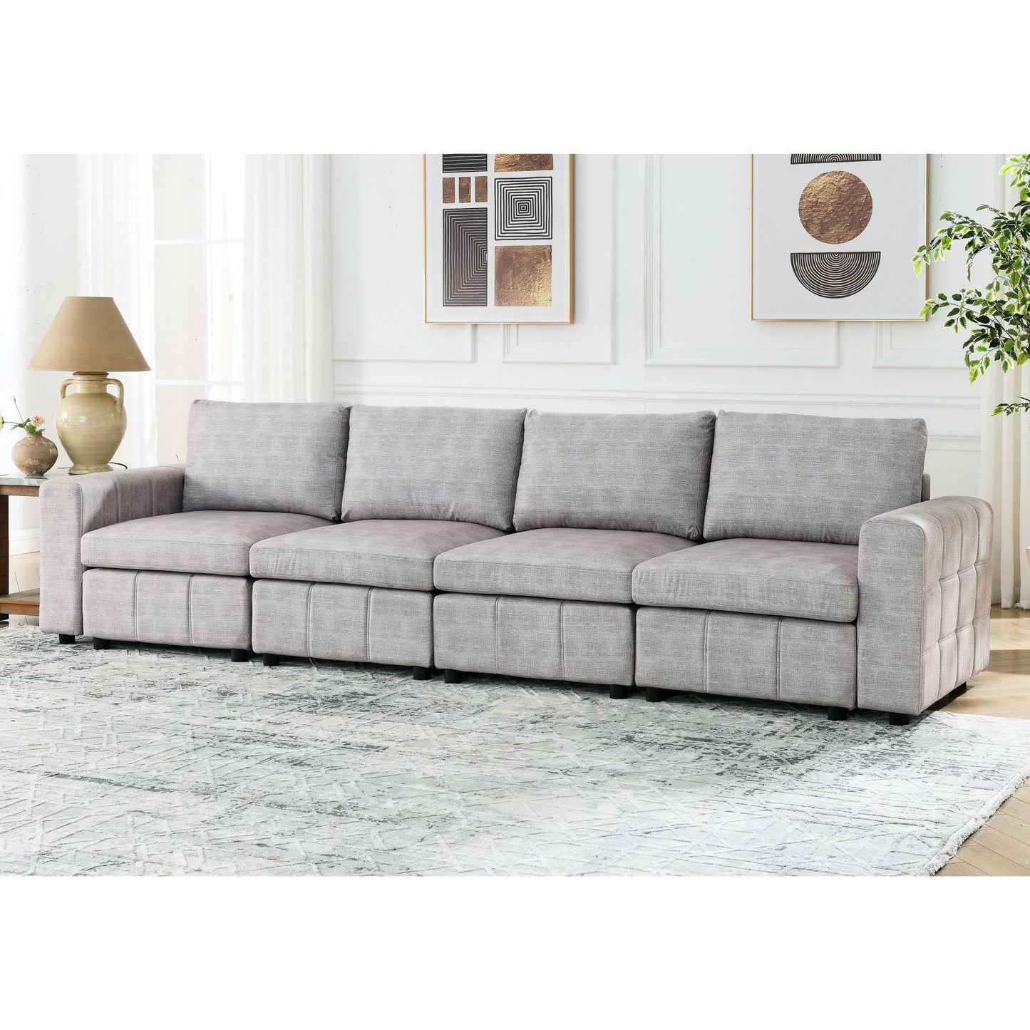 Melysen Upholstered Modular Sofa, Sectional sofa for Living Room Apartment(4-Seater)in