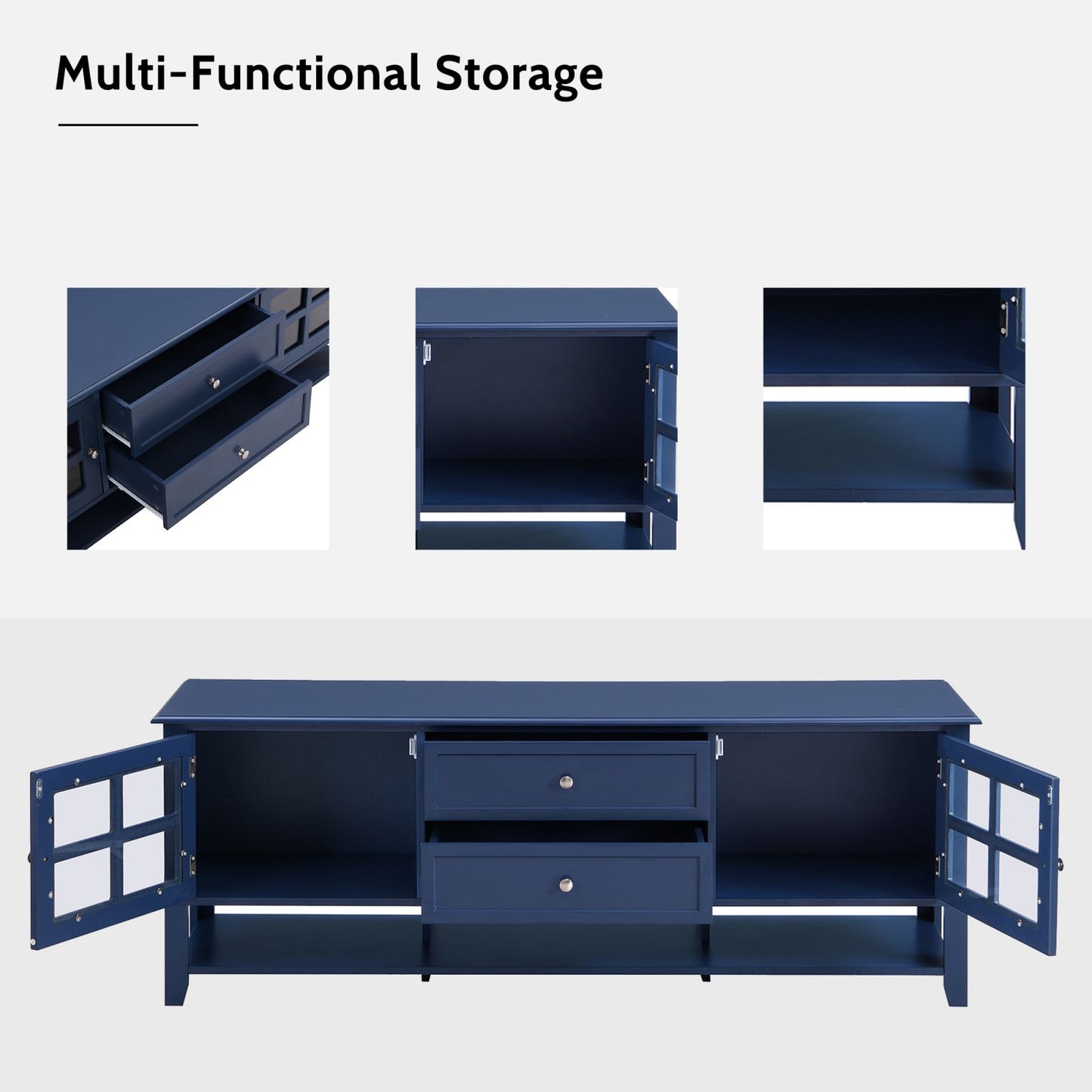 Melysen TV Stand for TVs up to 60", Entertainment Center with Multifunctional Storage Space, TV Cabinet with Modern Design, Media Console for Living Room, Bedroom,Blue