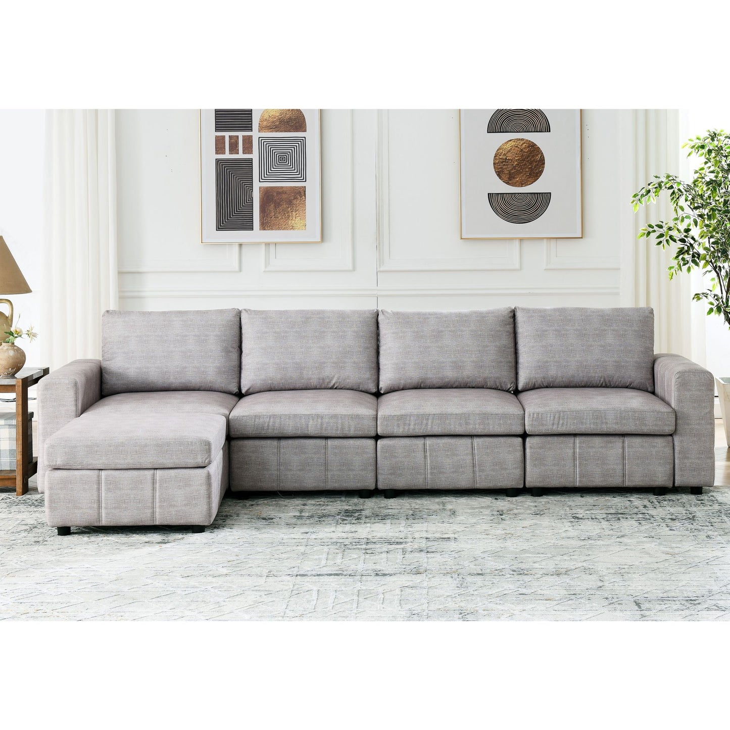 Melysen Upholstered Modular Sofa, L Shaped Sectional Sofa for Living Room Apartment(4-Seater with Ottoman)in