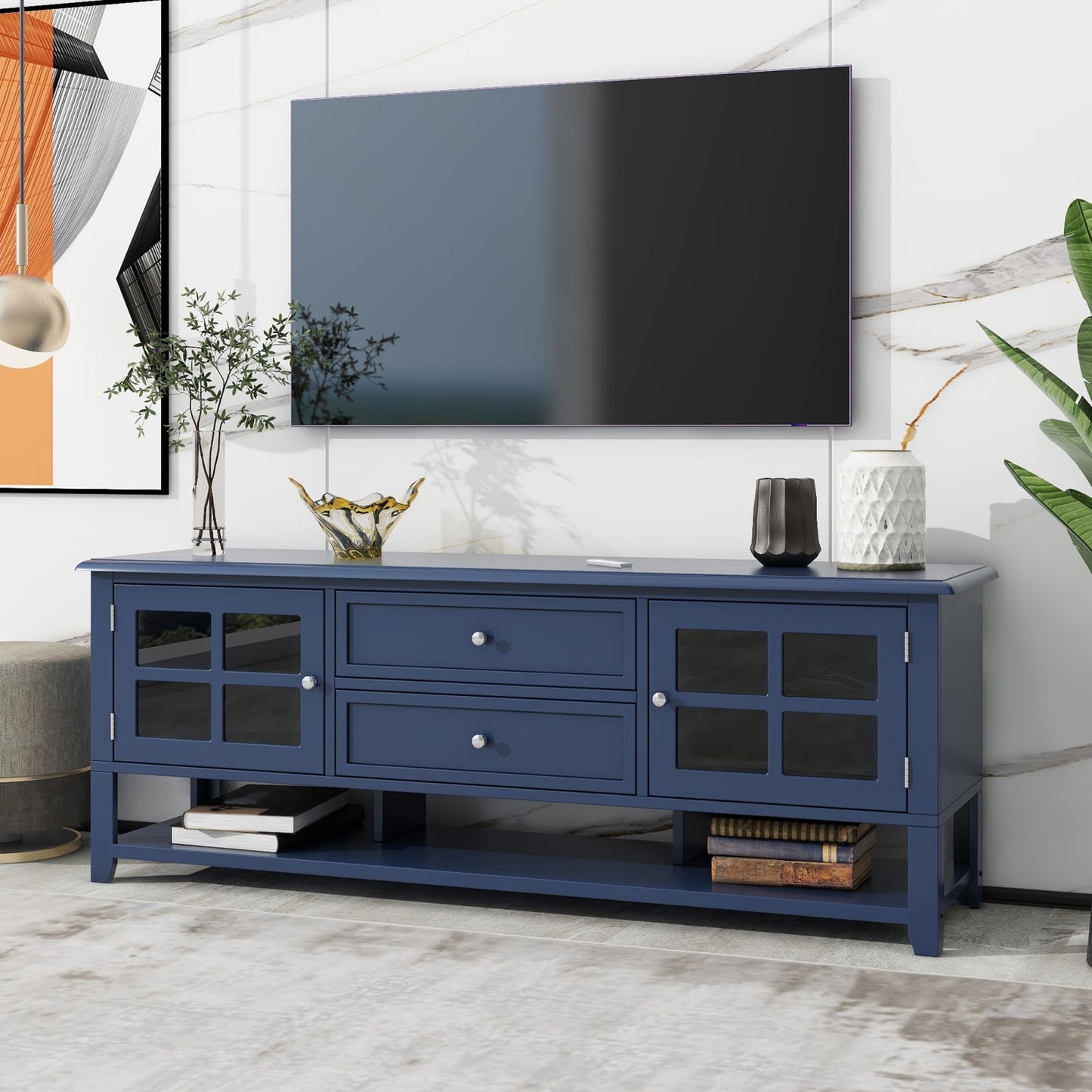 Melysen TV Stand for TVs up to 60", Entertainment Center with Multifunctional Storage Space, TV Cabinet with Modern Design, Media Console for Living Room, Bedroom,Blue