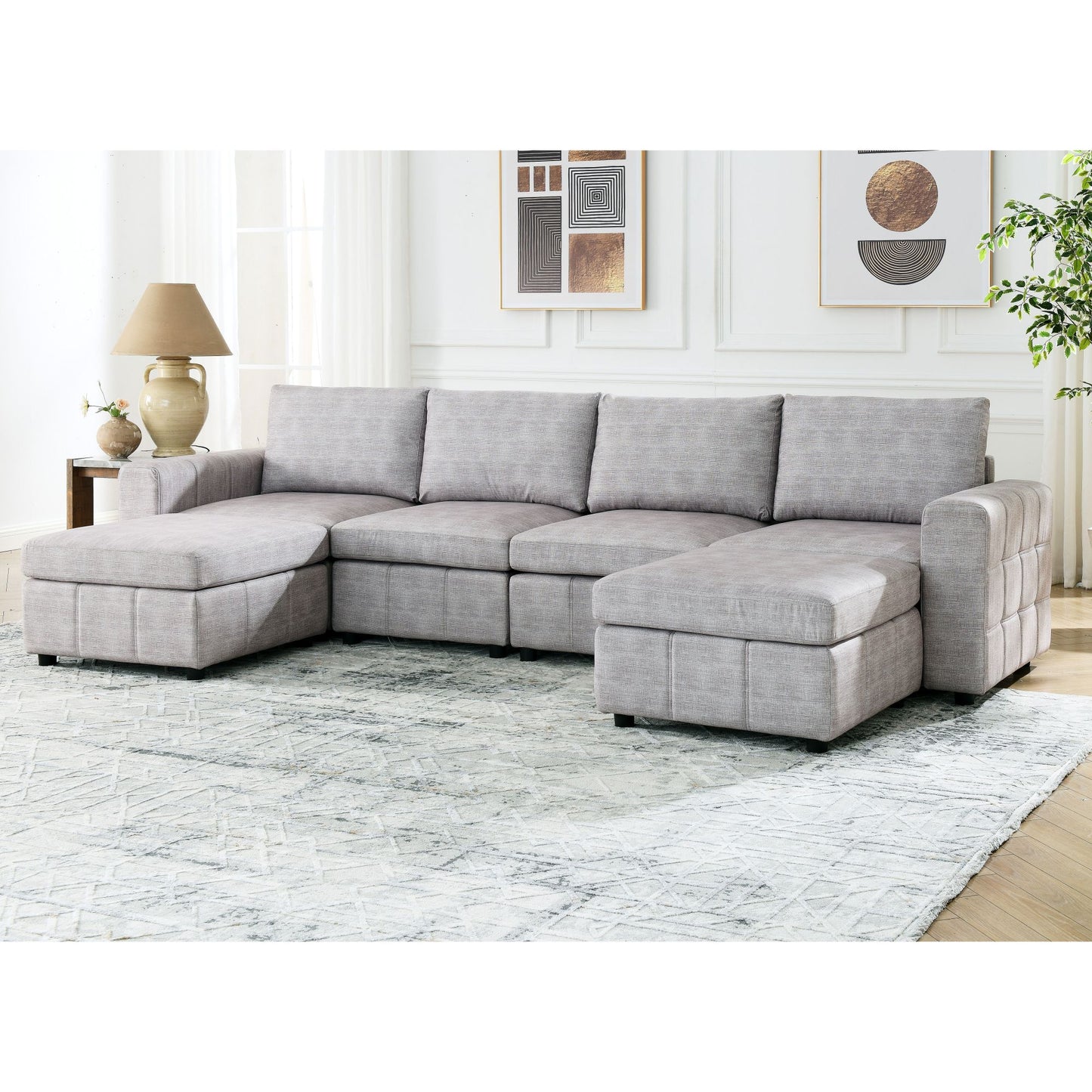 Melysen Upholstered Modular Sofa, U-Shaped Sectional Sofa for Living Room Apartment(4-Seater with 2 Ottoman)in