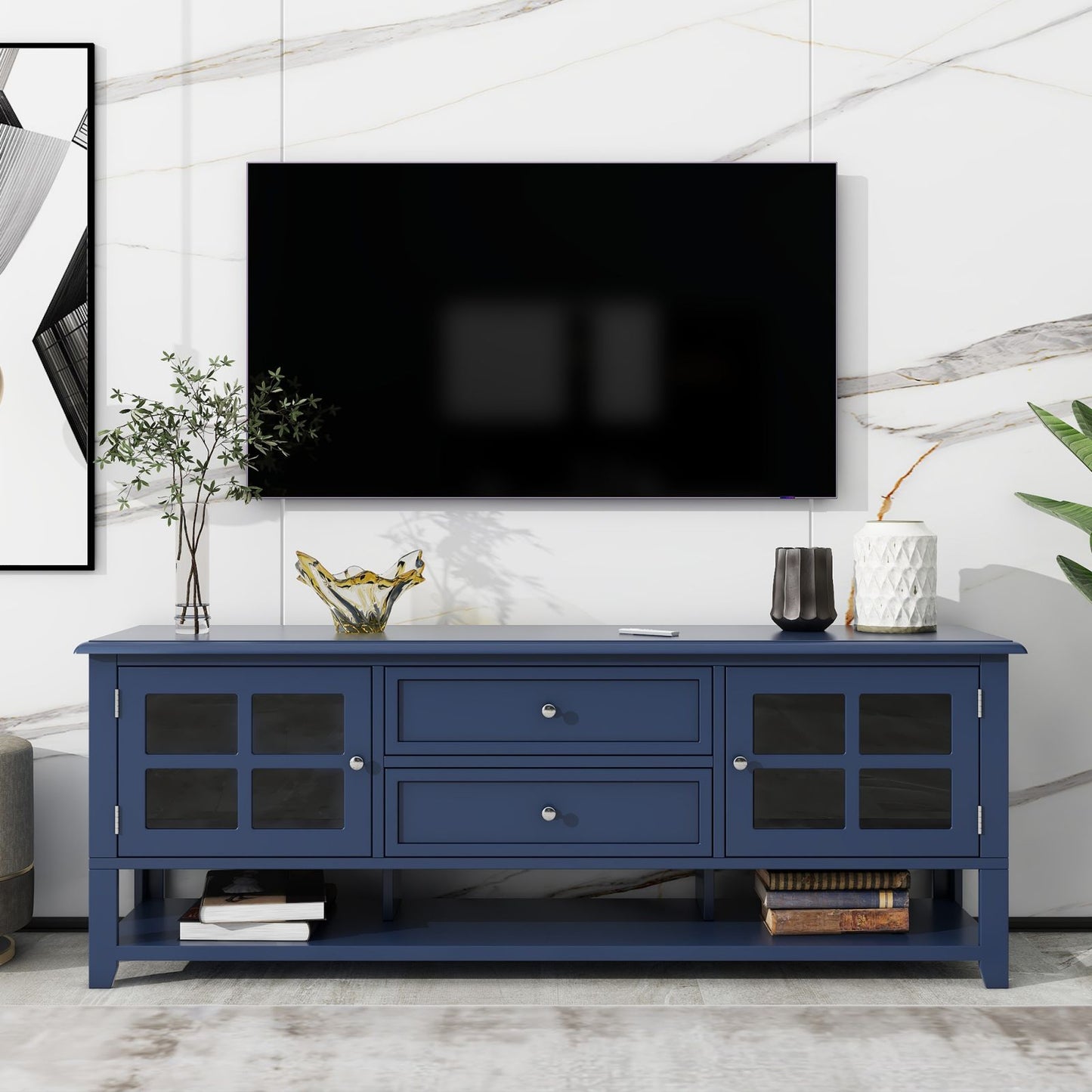 Melysen TV Stand for TVs up to 60", Entertainment Center with Multifunctional Storage Space, TV Cabinet with Modern Design, Media Console for Living Room, Bedroom,Blue