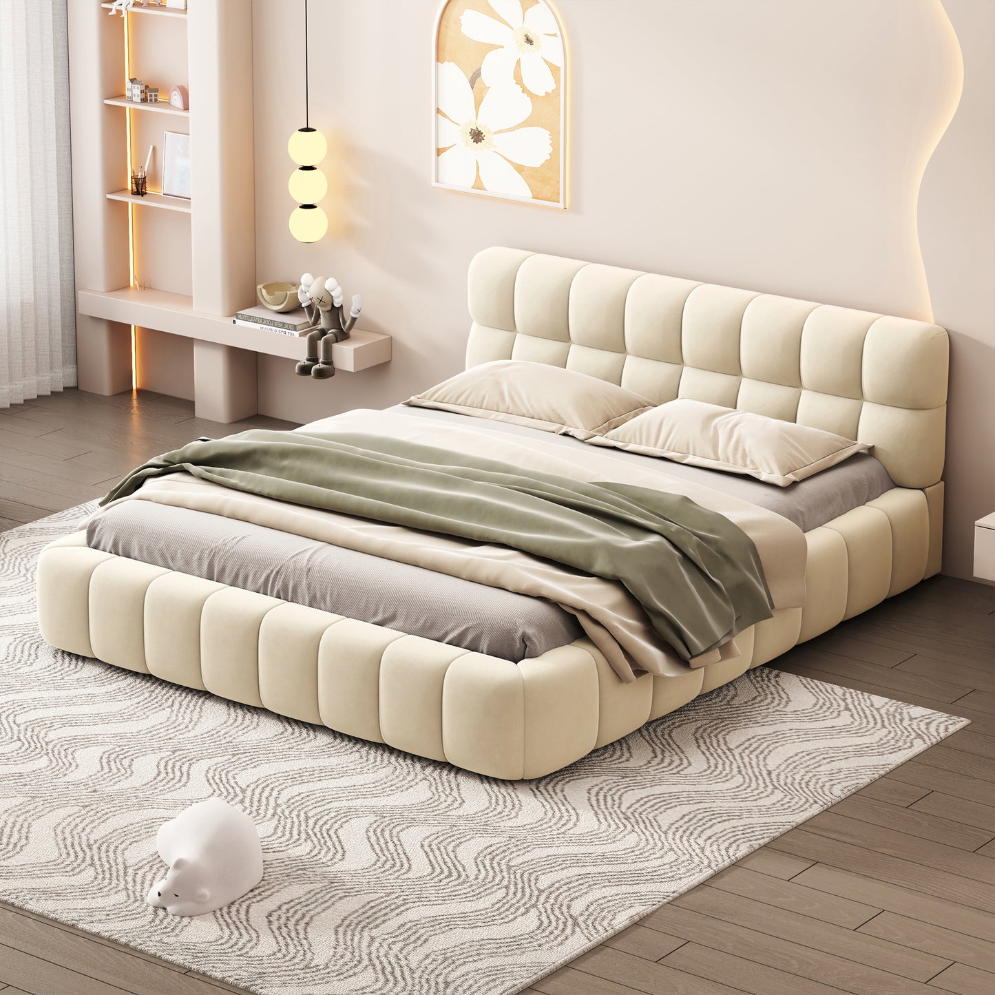 Melysen Clouds Cushioned Queen Bed Beige