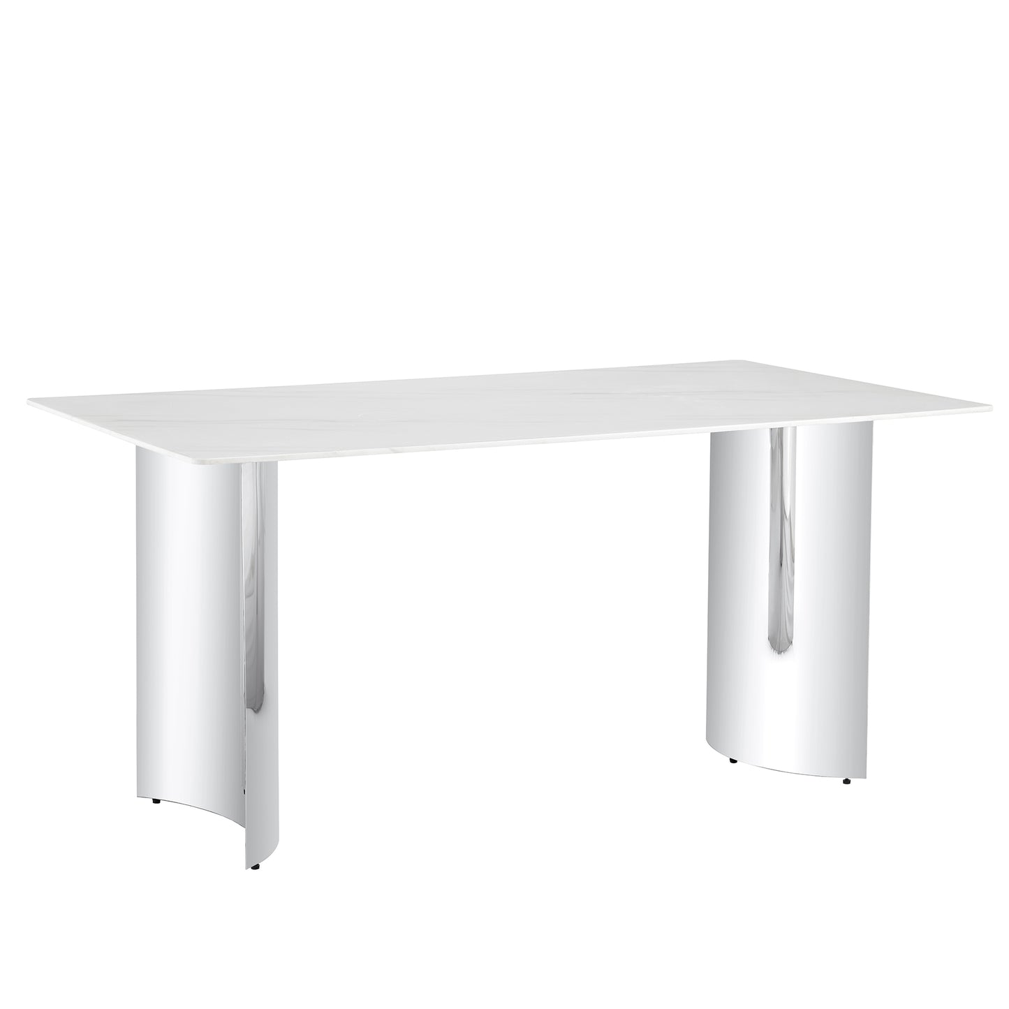 Melysen Modern Minimalist Dining Table. White Imitation Marble Glass Sticker Desktop, Stainless Steel Legs