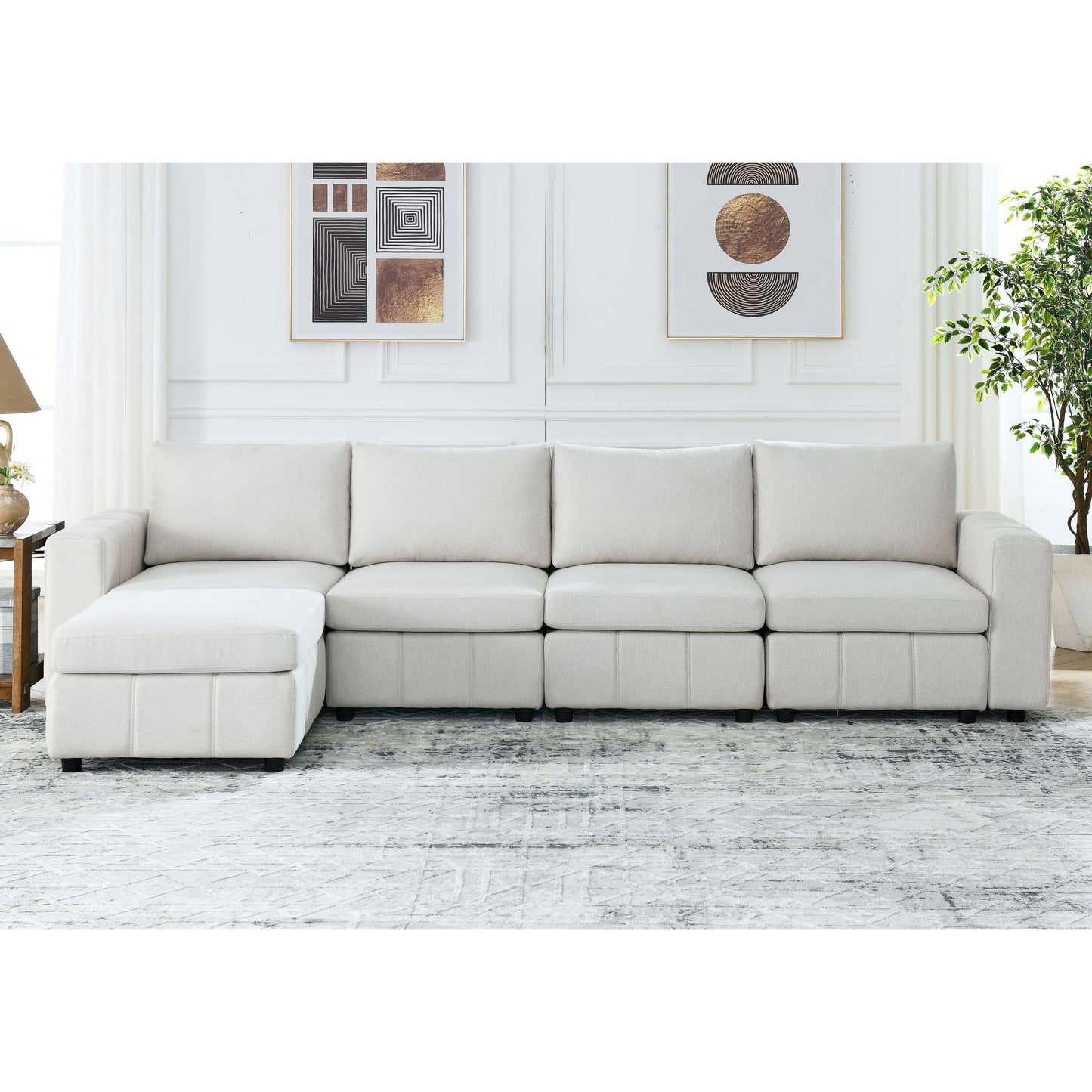 Melysen Upholstered Modular Sofa, L Shaped Sectional Sofa for Living Room Apartment(4-Seater with Ottoman)in