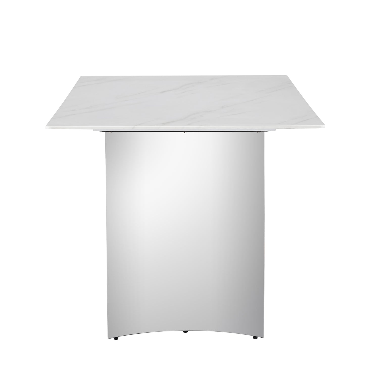 Melysen Modern Minimalist Dining Table. White Imitation Marble Glass Sticker Desktop, Stainless Steel Legs