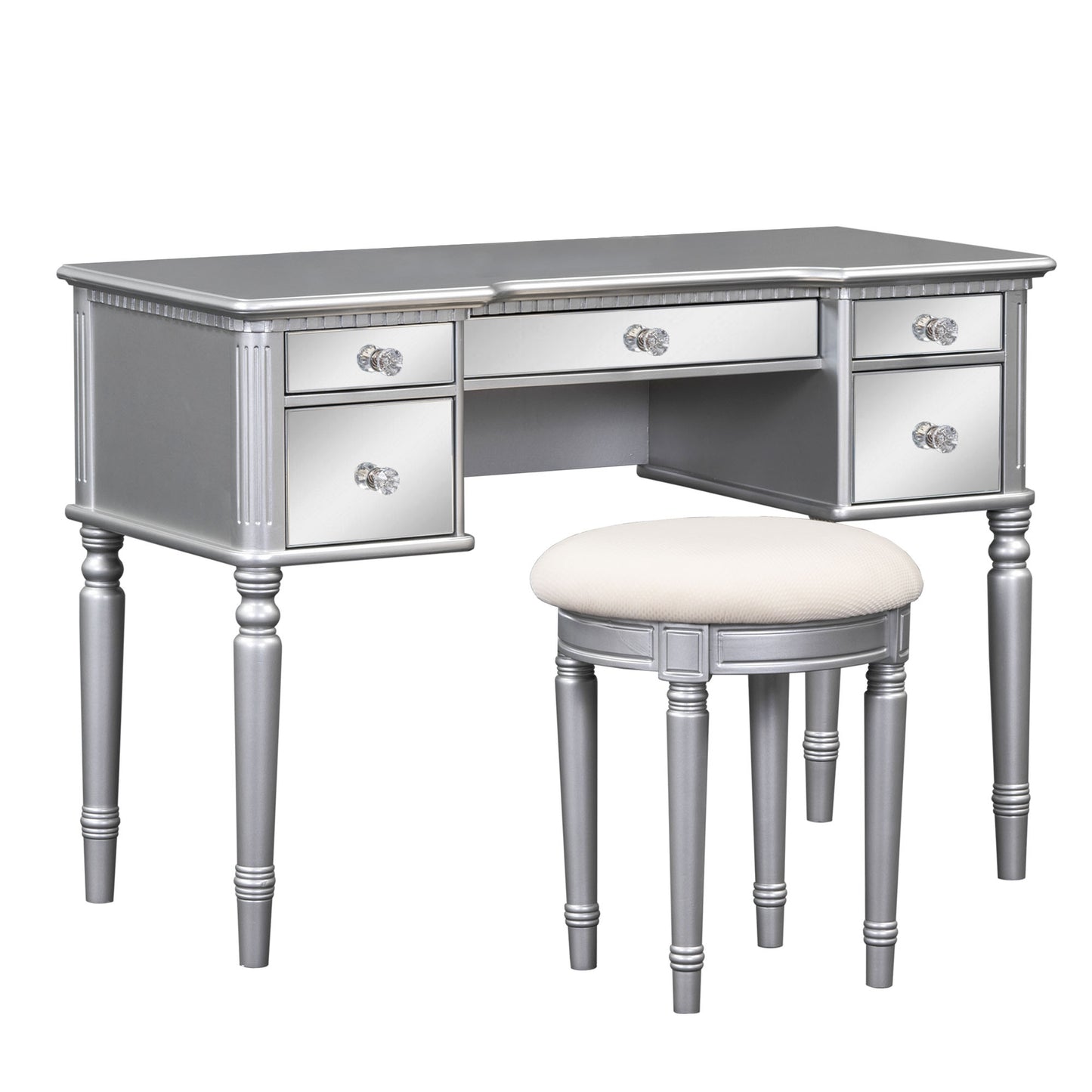 Melysen 43" Dressing Table Set with Mirrored Drawers and Stool, Tri-fold Mirror, Makeup Vanity Set for Bedroom, Silver