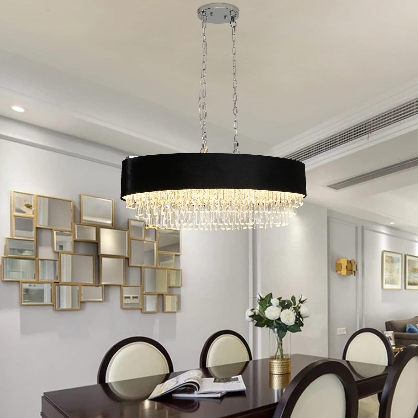 Luxury oval crystal black chandelier(No Bulbs)