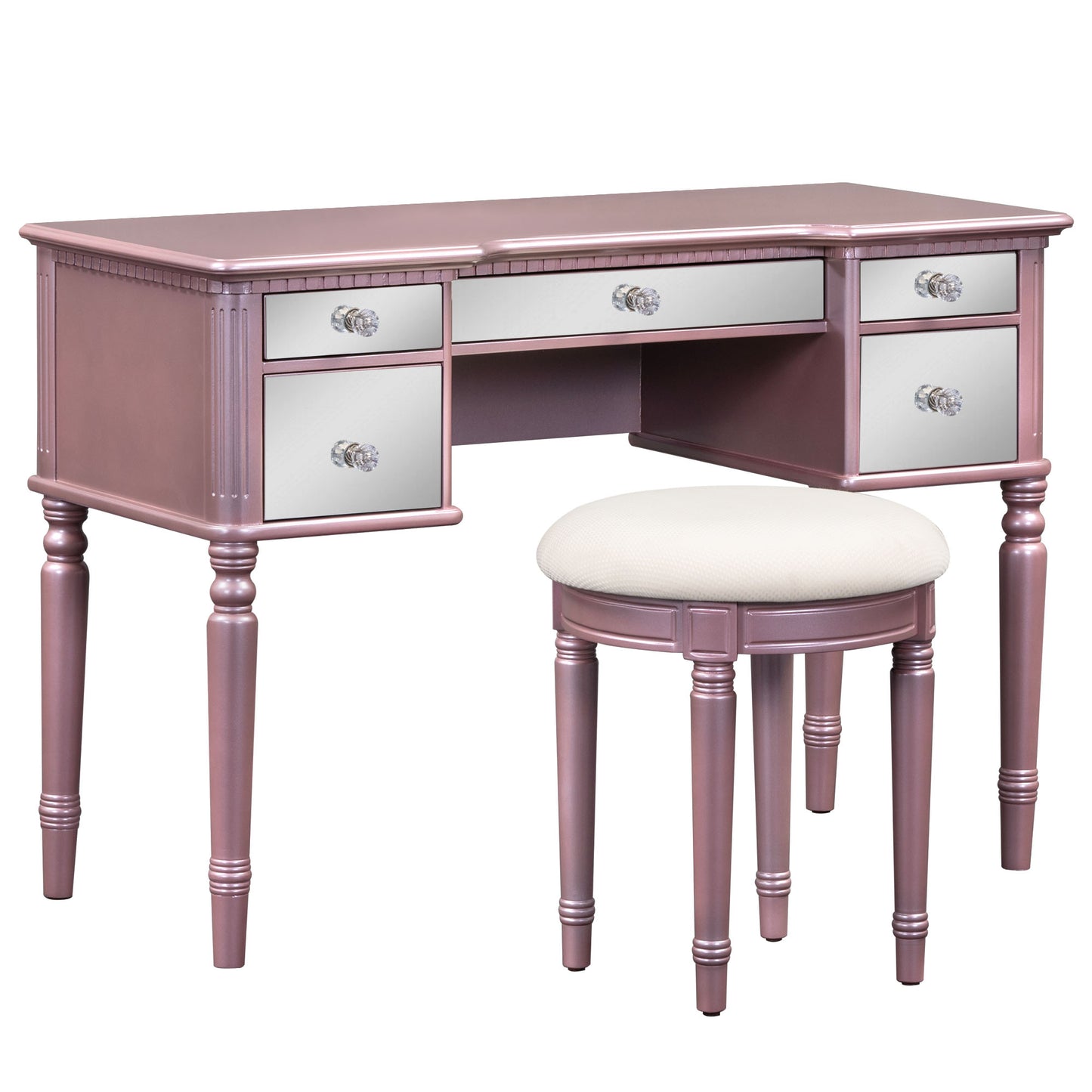 Melysen 43" Dressing Table Set with Mirrored Drawers and Stool, Tri-fold Mirror, Makeup Vanity Set for Bedroom, Rose Gold