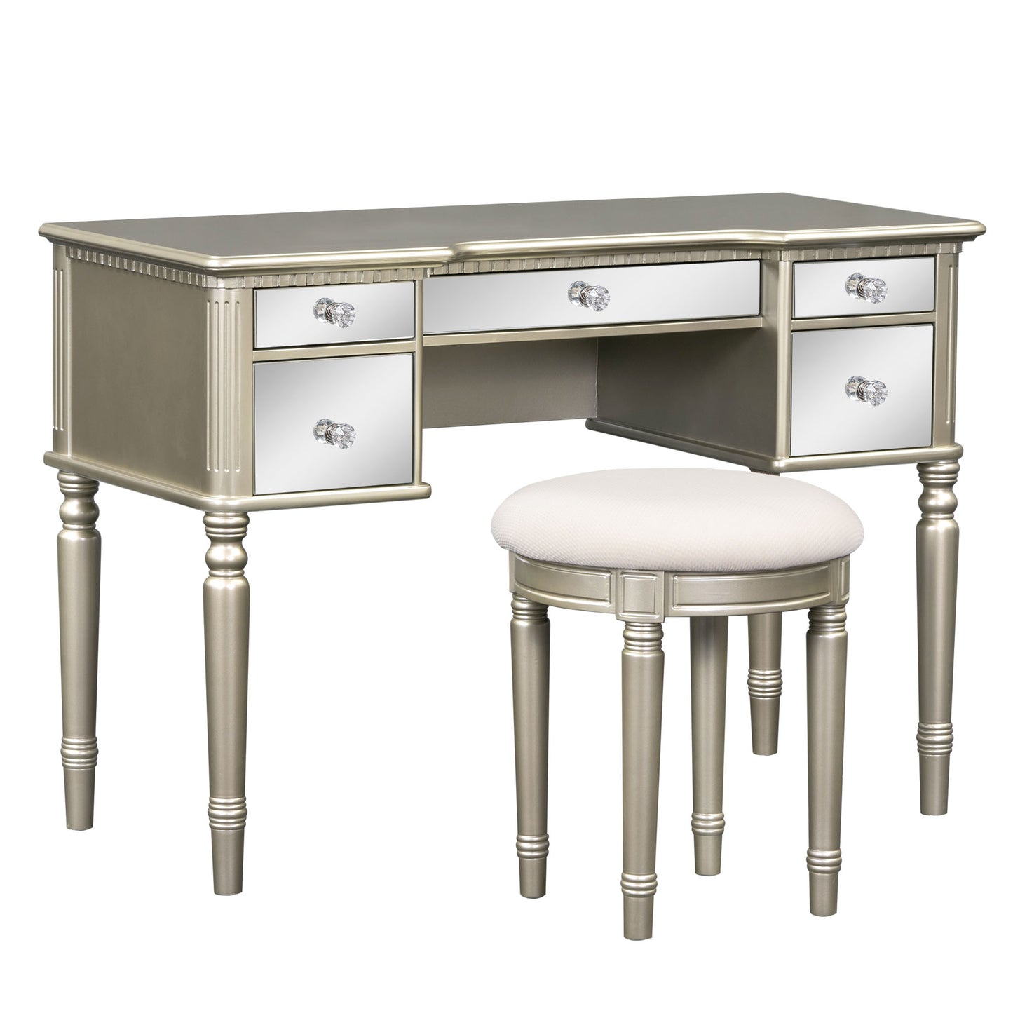 Melysen 43" Dressing Table Set with Mirrored Drawers and Stool, Tri-fold Mirror, Makeup Vanity Set for Bedroom, Gold