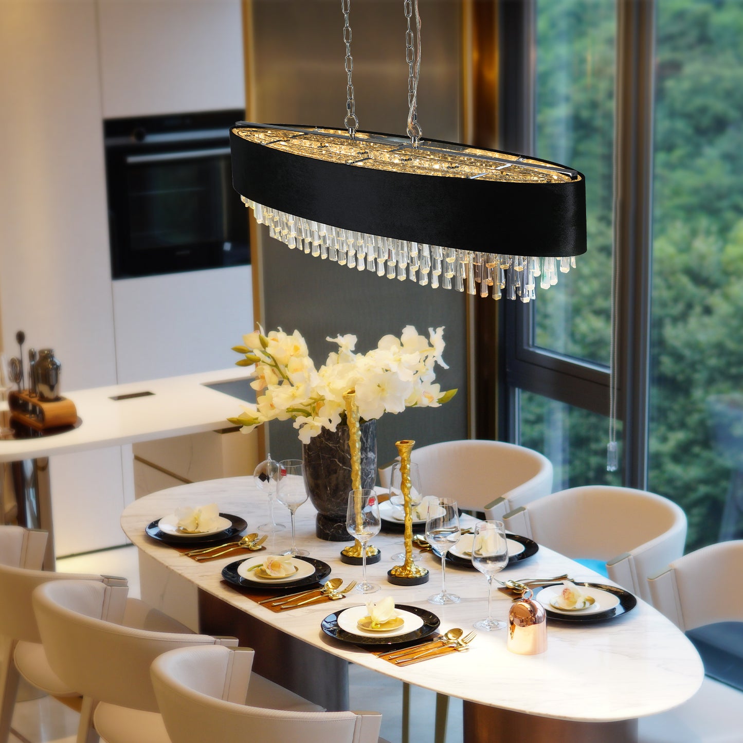 Luxury oval crystal black chandelier(No Bulbs)