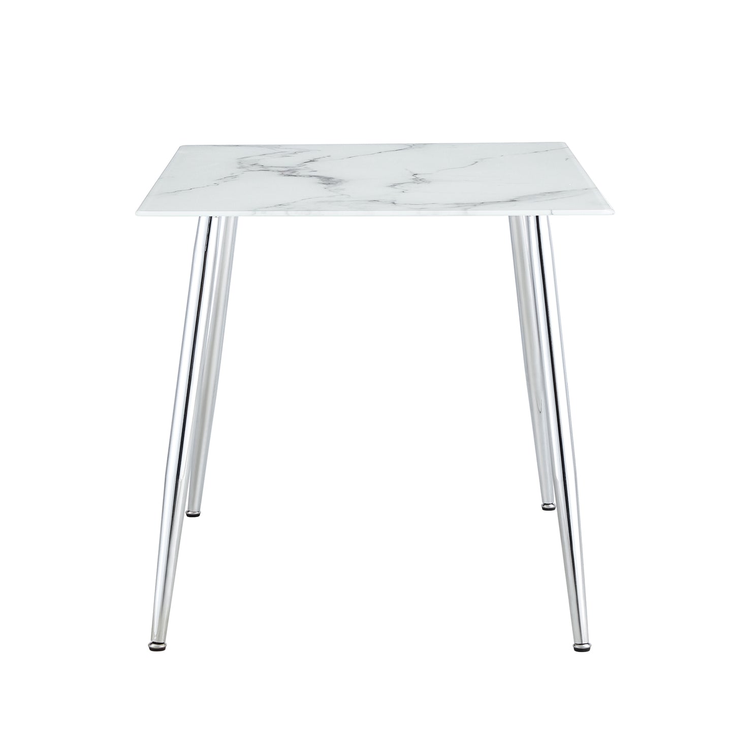 Melysen Modern Minimalist Rectangular White Imitation Marble Dining Table, 0.3 Inch Thick, Silver Metal Legs