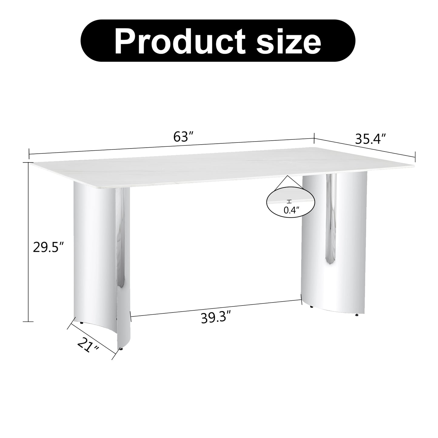 Melysen Modern Minimalist Dining Table. White Imitation Marble Glass Sticker Desktop, Stainless Steel Legs