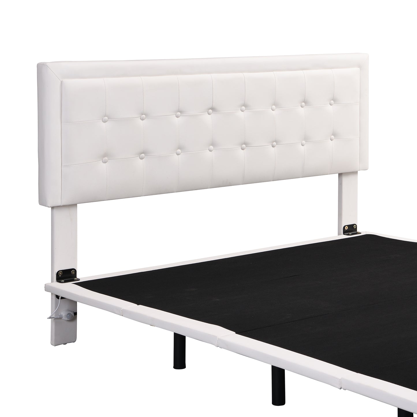 Melysen Queen Size Floating Bed Frame with Motion Activated Night Lights,Modern PU Upholstered Button Tufted Platform Bed Frame,White