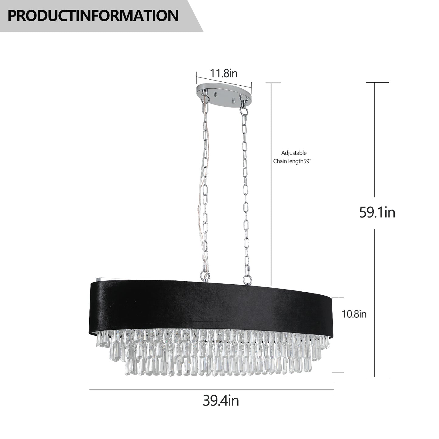 Luxury oval crystal black chandelier(No Bulbs)