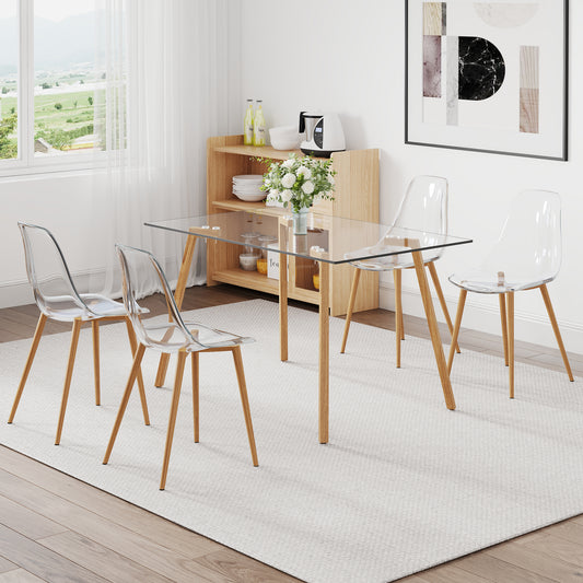 Melysen 1 Table+4 Chairs Set. Glass Dining Table, 0.31"Tempered Glass Tabletop and Wood Grain Metal Table Legs . Table Size: 47" W X 31"D X 30" H 1123