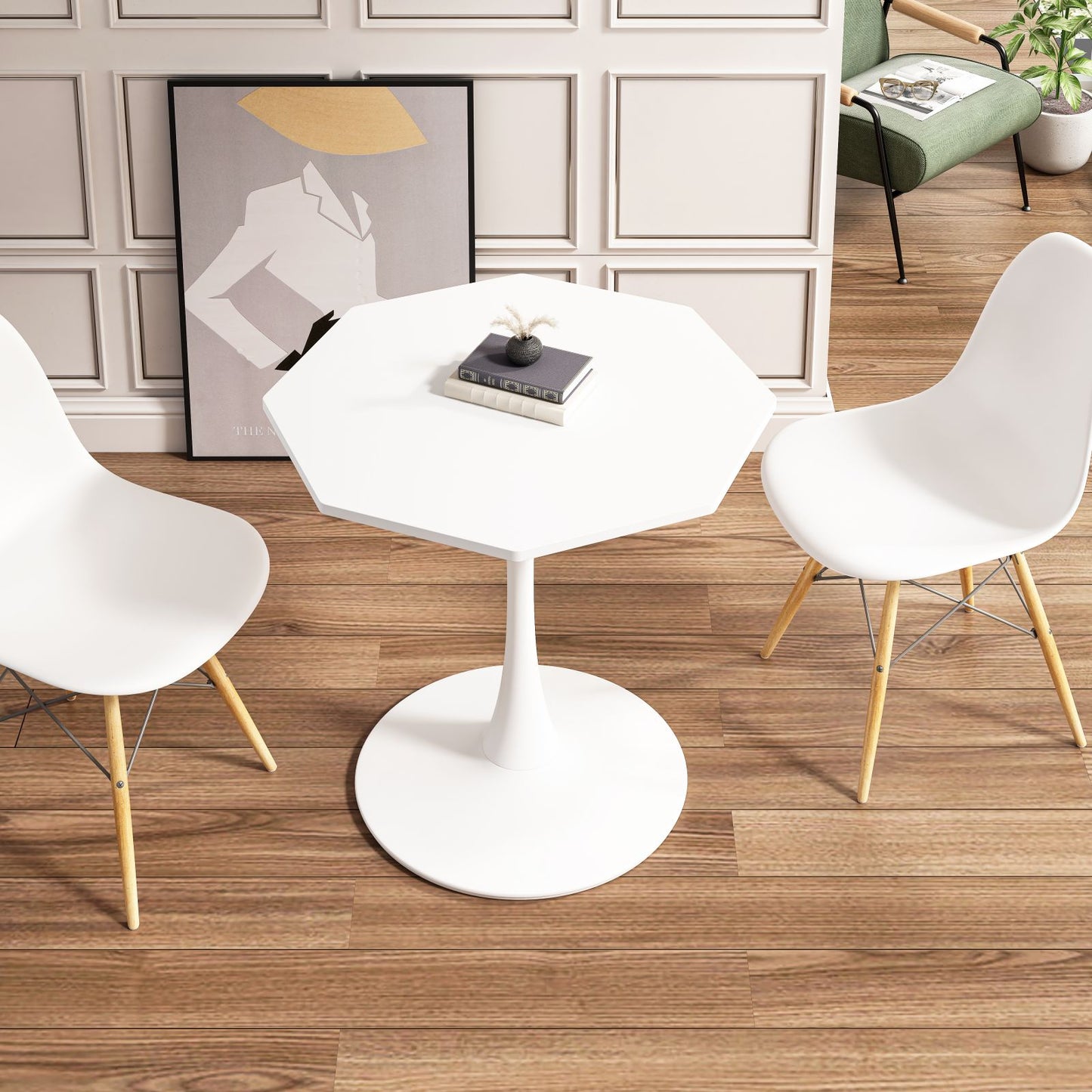 Melysen 31.50"Modern Octagonal Coffee Table with MDF Table Top,Metal Base, for Dining Room, Kitchen, Living Room,White