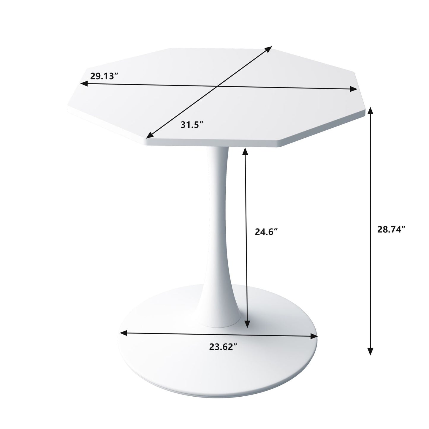 Melysen 31.50"Modern Octagonal Coffee Table with MDF Table Top,Metal Base, for Dining Room, Kitchen, Living Room,White