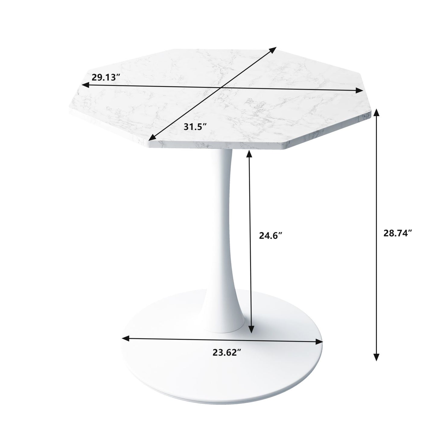 Melysen 31.50"Modern Octagonal Coffee Table with Printed White Marble Table Top,Metal Base, for Dining Room, Kitchen, Living Room