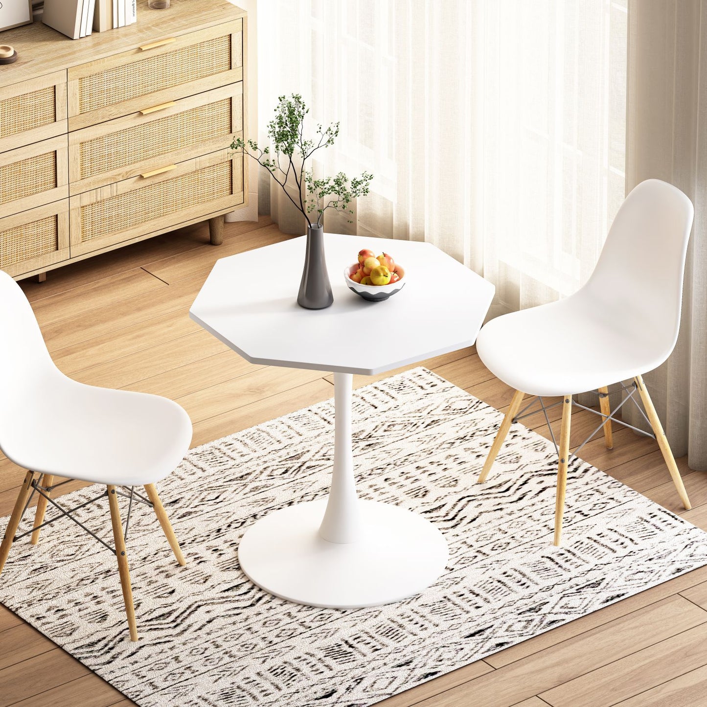 Melysen 31.50"Modern Octagonal Coffee Table with MDF Table Top,Metal Base, for Dining Room, Kitchen, Living Room,White