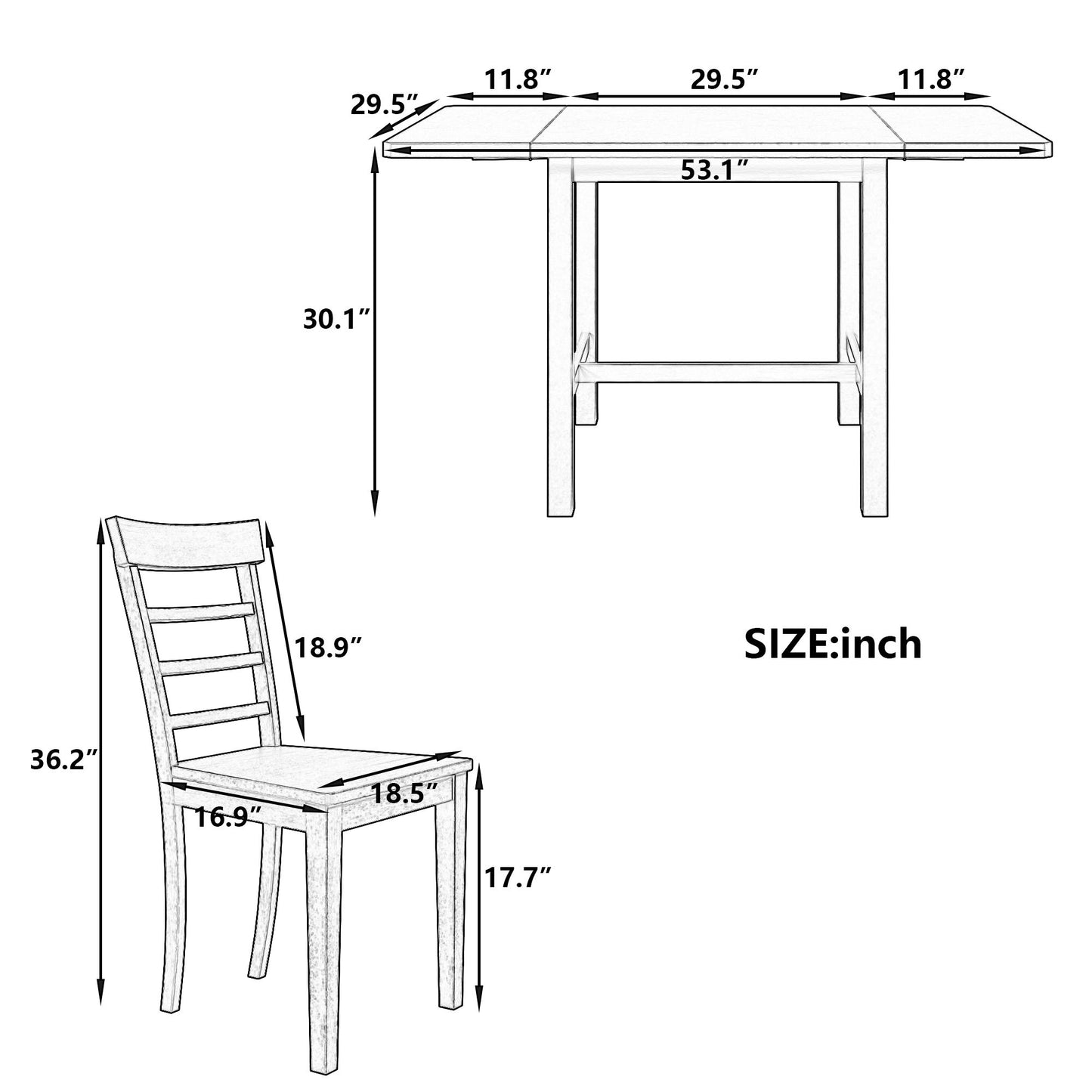 Melysen 5-Piece Wood Square Drop Leaf Breakfast Nook Extendable Dining Table Set with 4 Ladder Back Chairs for Small Places,Gray