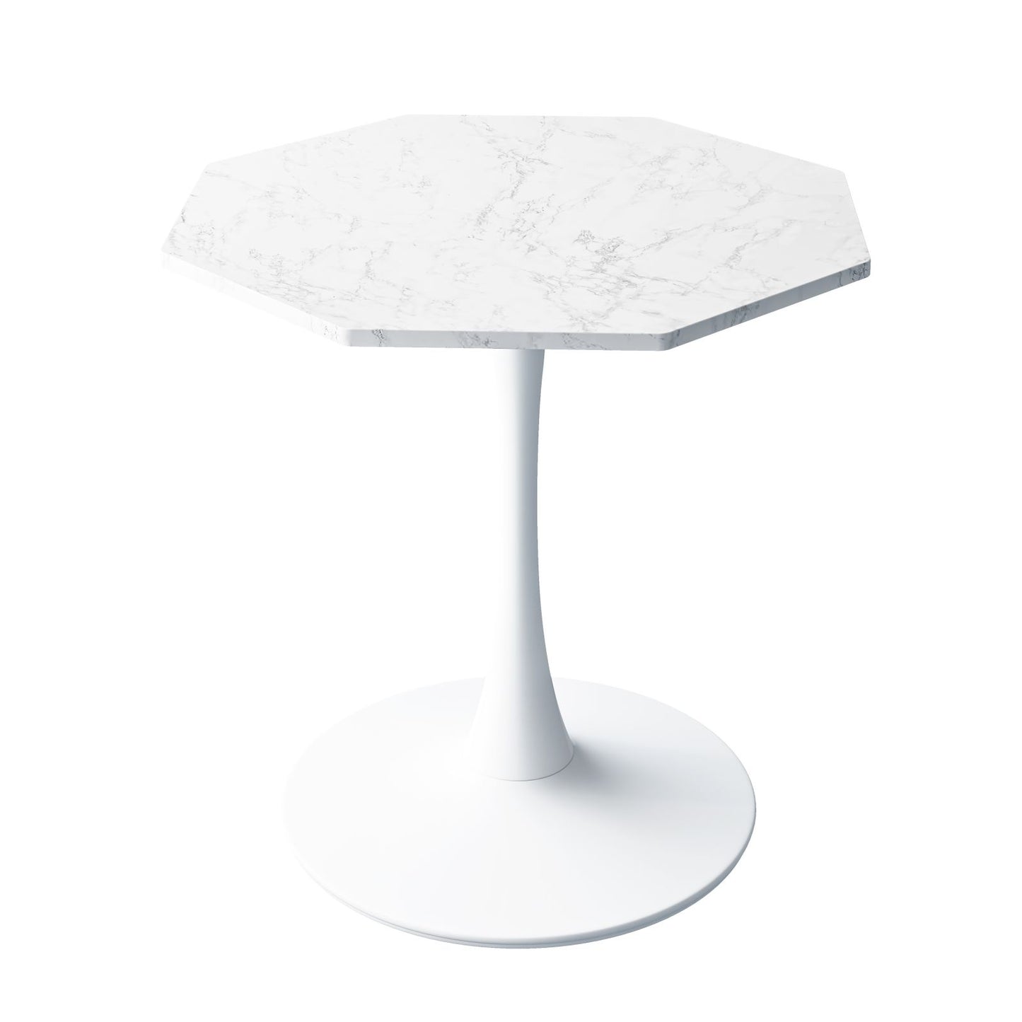 Melysen 31.50"Modern Octagonal Coffee Table with Printed White Marble Table Top,Metal Base, for Dining Room, Kitchen, Living Room