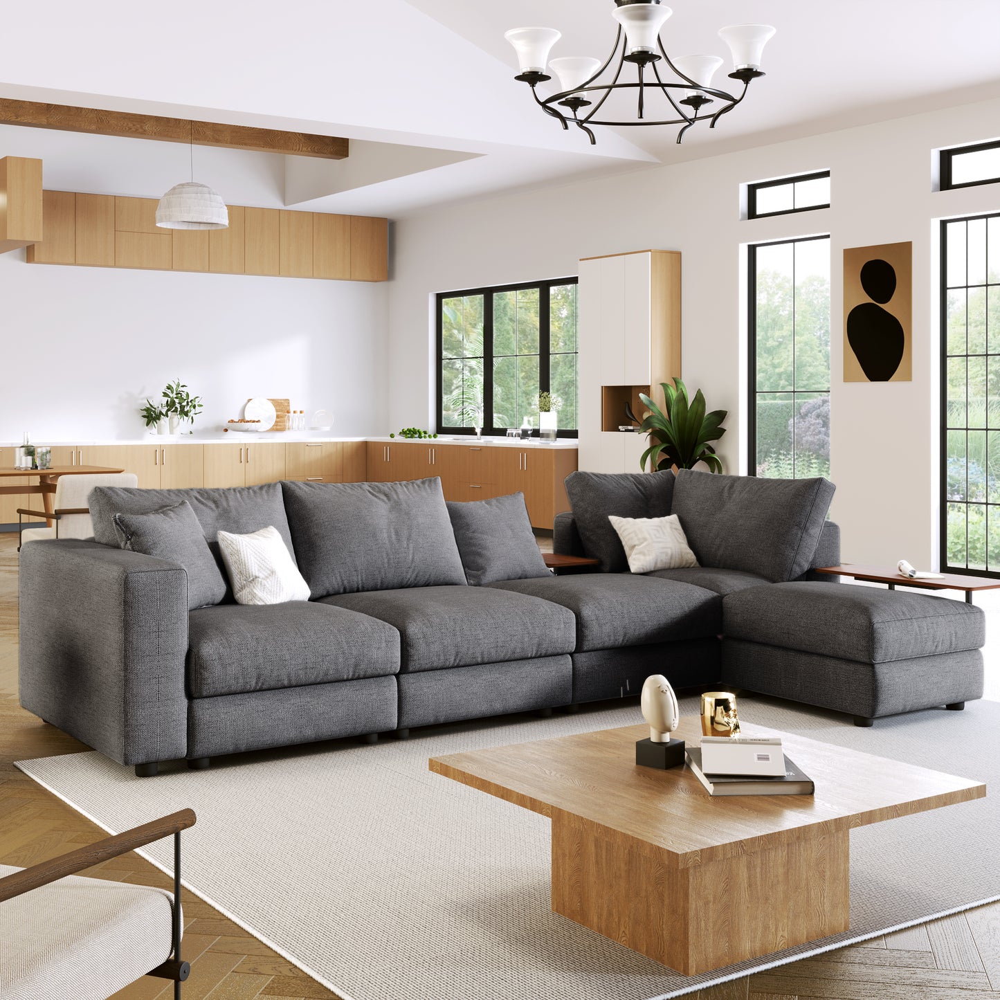 Melysen Modern Large L-Shape Sectional Sofa for Living Room£¬2 Pillows and 2 End Tables