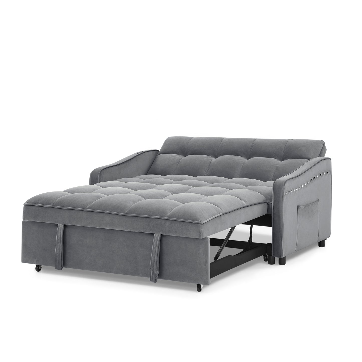 Melysen Loveseats Sofa Bed with Pull-out Bed,Adjsutable Back and Two Arm Pocket,TypeC and USB Charging with Copper nail