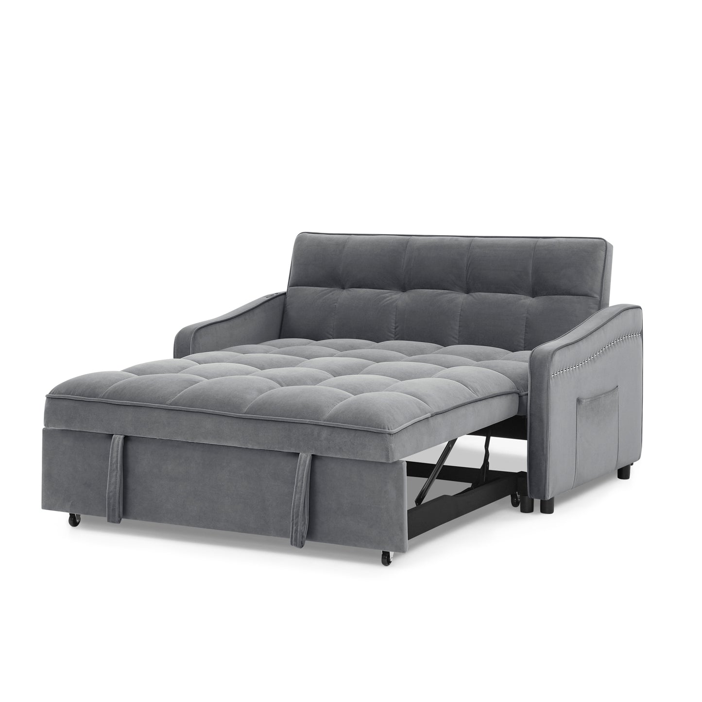 Melysen Loveseats Sofa Bed with Pull-out Bed,Adjsutable Back and Two Arm Pocket,TypeC and USB Charging with Copper nail