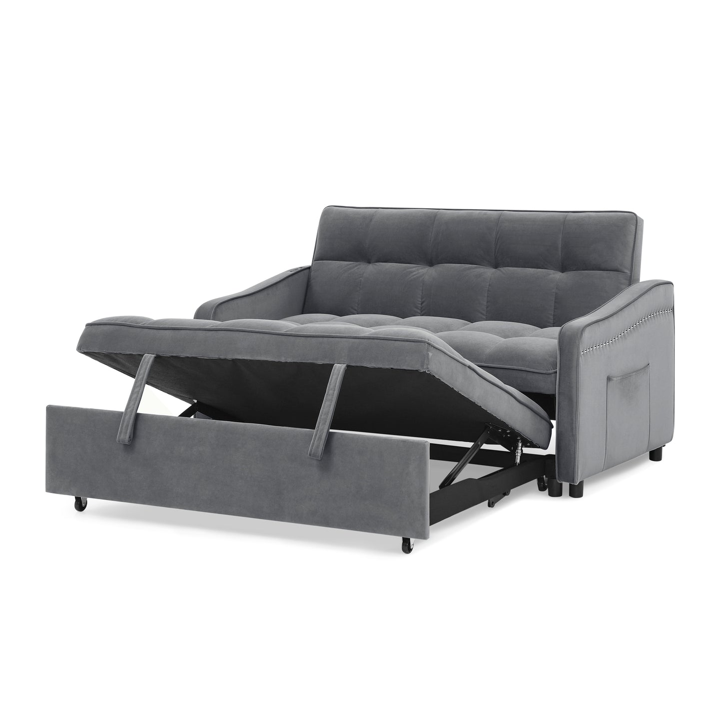 Melysen Loveseats Sofa Bed with Pull-out Bed,Adjsutable Back and Two Arm Pocket,TypeC and USB Charging with Copper nail