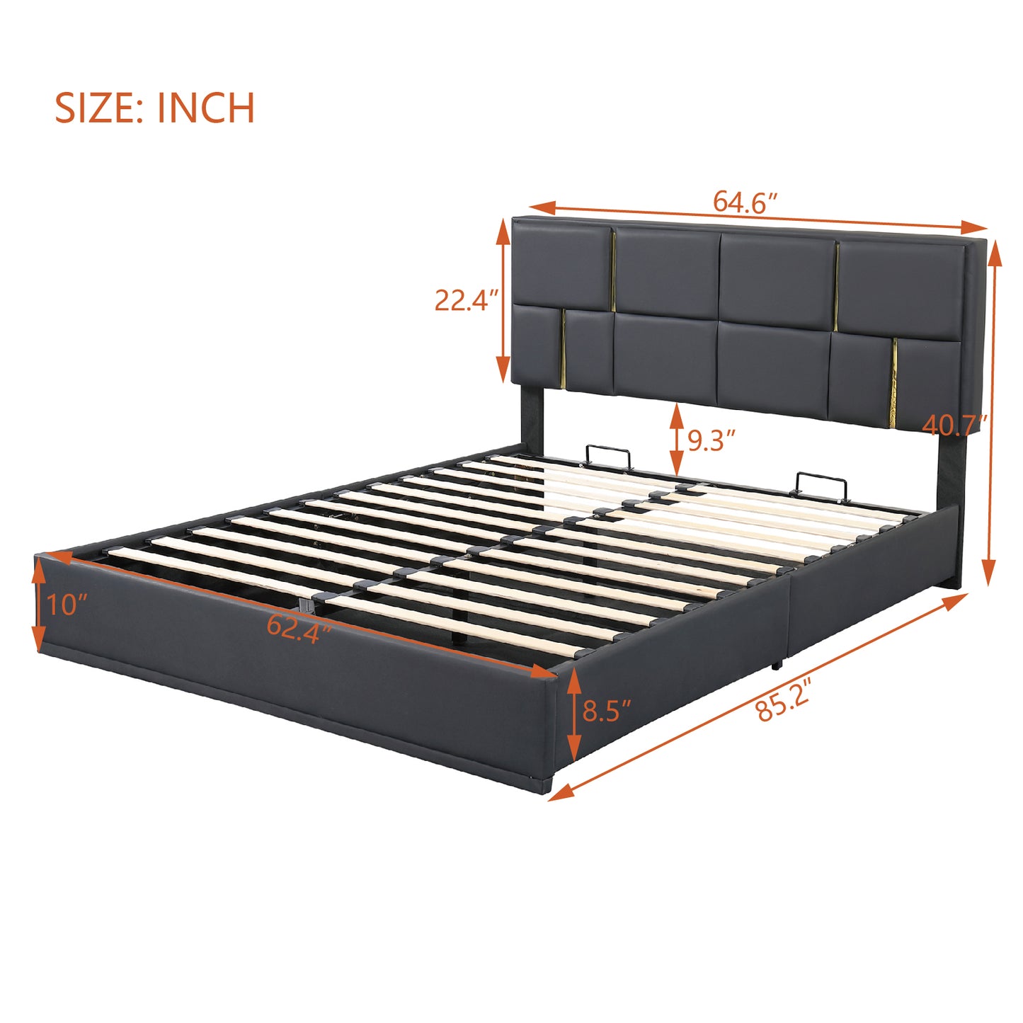 Melysen Queen Size Upholstered Platform Bed with Hydraulic Storage System