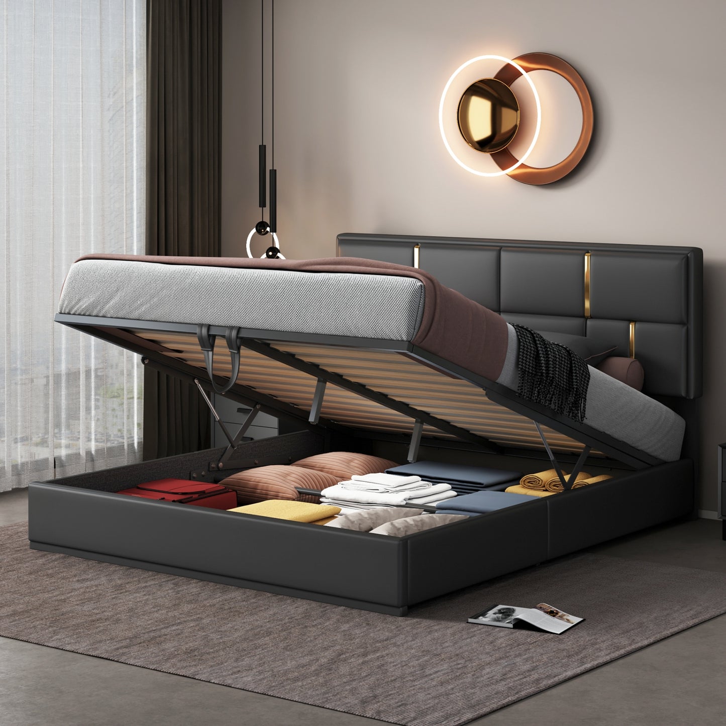 Melysen Queen Size Upholstered Platform Bed with Hydraulic Storage System