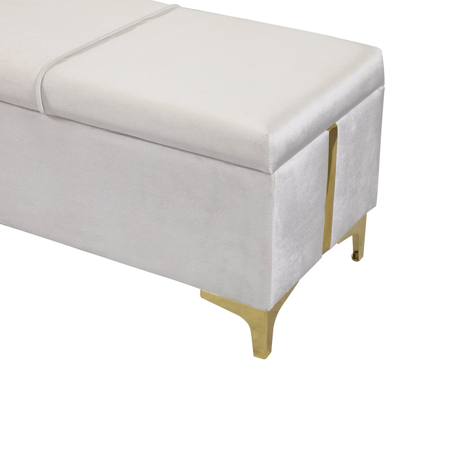 Melysen Elegant Upholstered Storage Ottoman,Storage Bench with Metal Legs for Bedroom,Living Room,Fully Assembled Except Legs