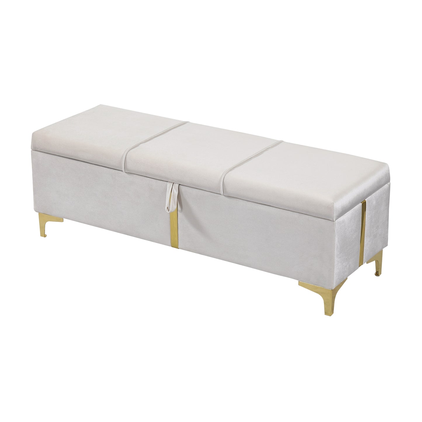 Melysen Elegant Upholstered Storage Ottoman,Storage Bench with Metal Legs for Bedroom,Living Room,Fully Assembled Except Legs