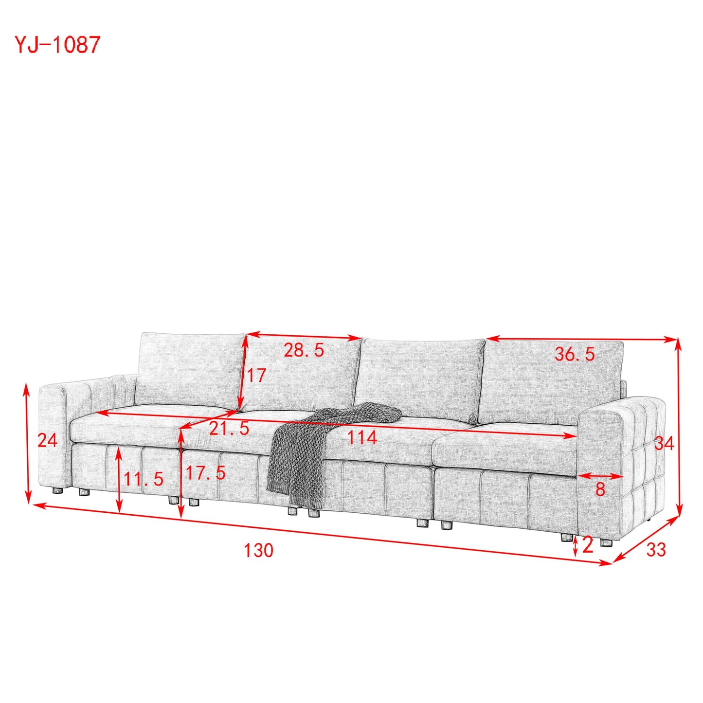 Melysen Upholstered Modular Sofa, Sectional sofa for Living Room Apartment(4-Seater)in