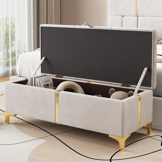 Melysen Elegant Upholstered Storage Ottoman,Storage Bench with Metal Legs for Bedroom,Living Room,Fully Assembled Except Legs