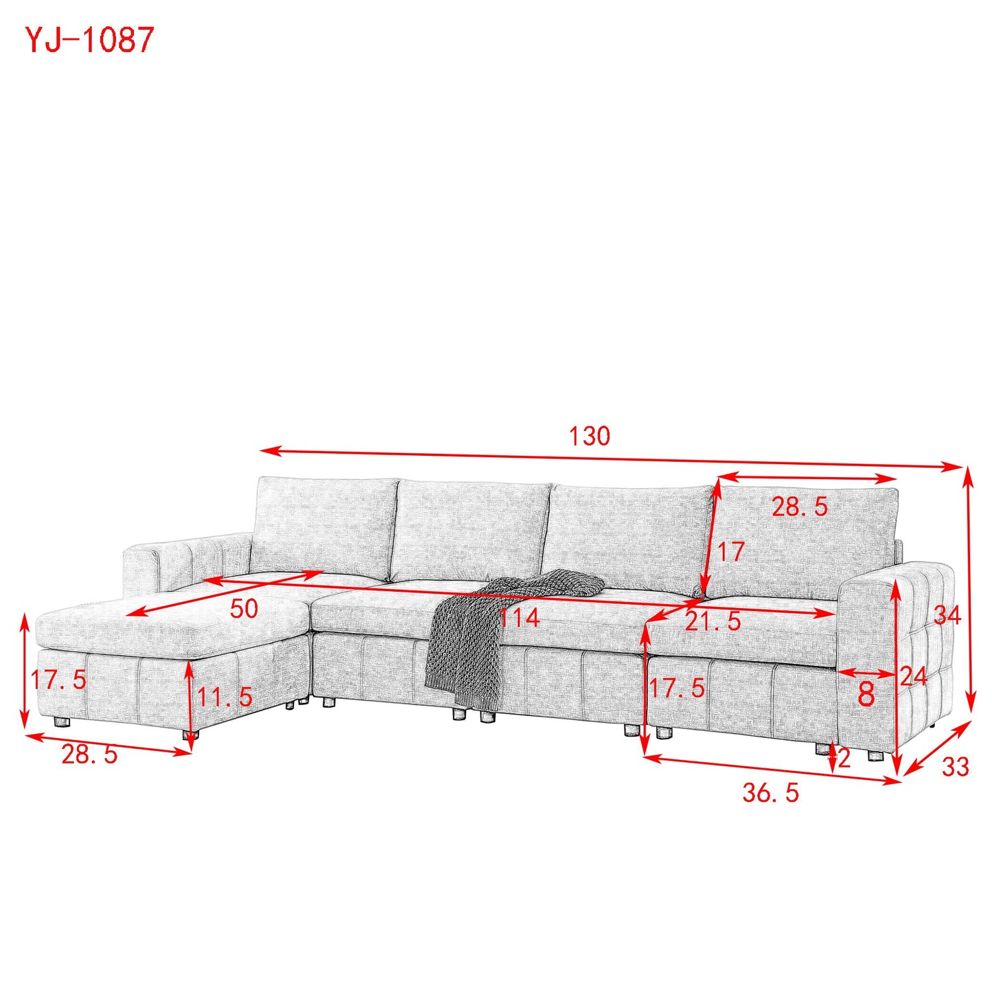 Melysen Upholstered Modular Sofa, L Shaped Sectional Sofa for Living Room Apartment(4-Seater with Ottoman)in