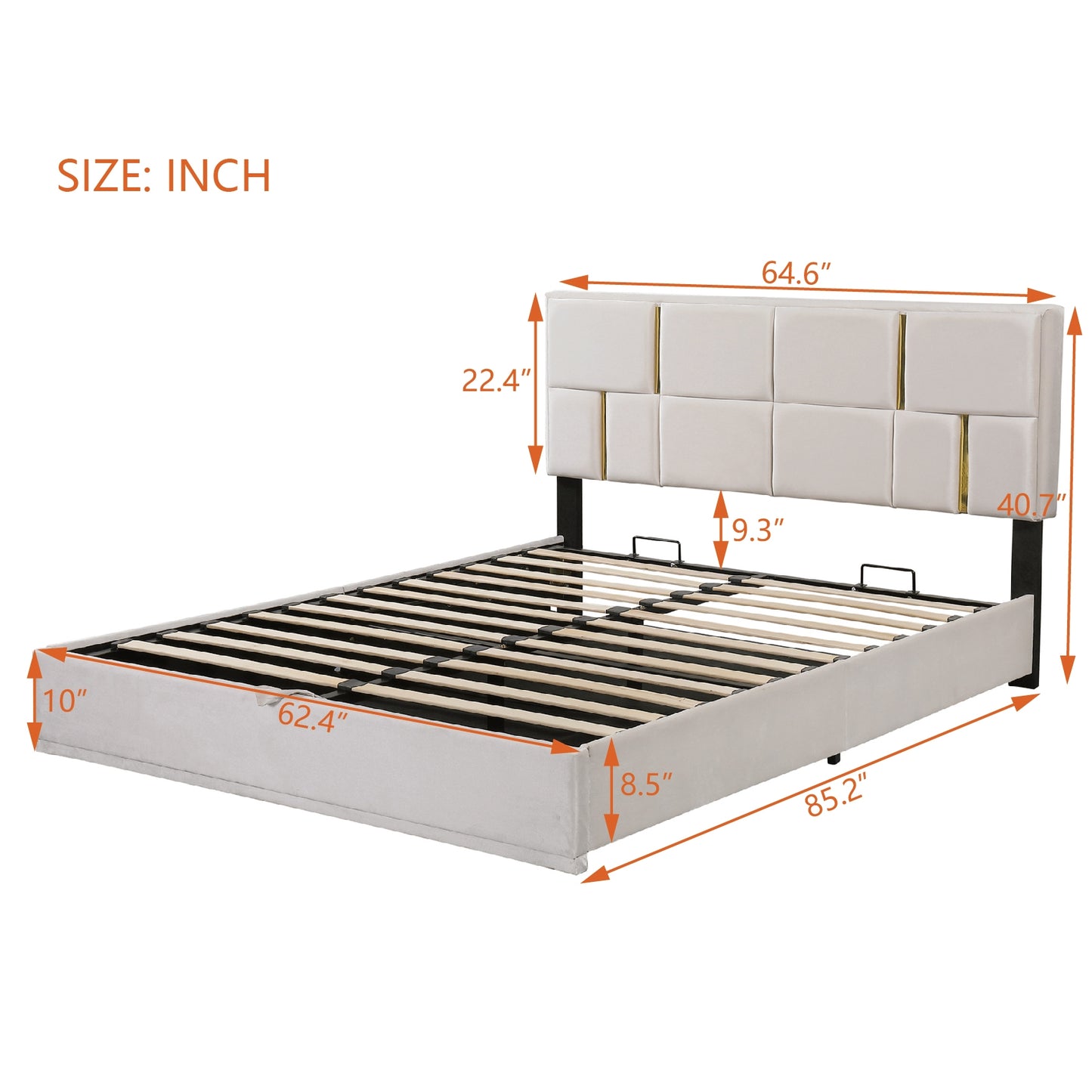 Melysen 2-Pieces Bedroom Sets,Queen Size Upholstered Platform Bed with Hydraulic Storage System,Storage Ottoman with Metal Legs