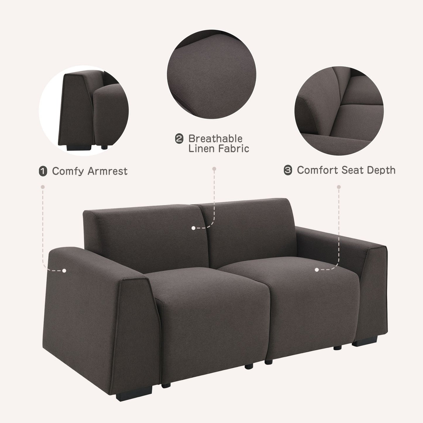 Melysen 71*35.5" Modern Linen Fabric Sofa,Stylish and Minimalist 2-3 Seat Couch,Easy to Install,Exquisite Loveseat with Wide Armrests for Living Room,Bedroom,Apartment,Office,2 Colors