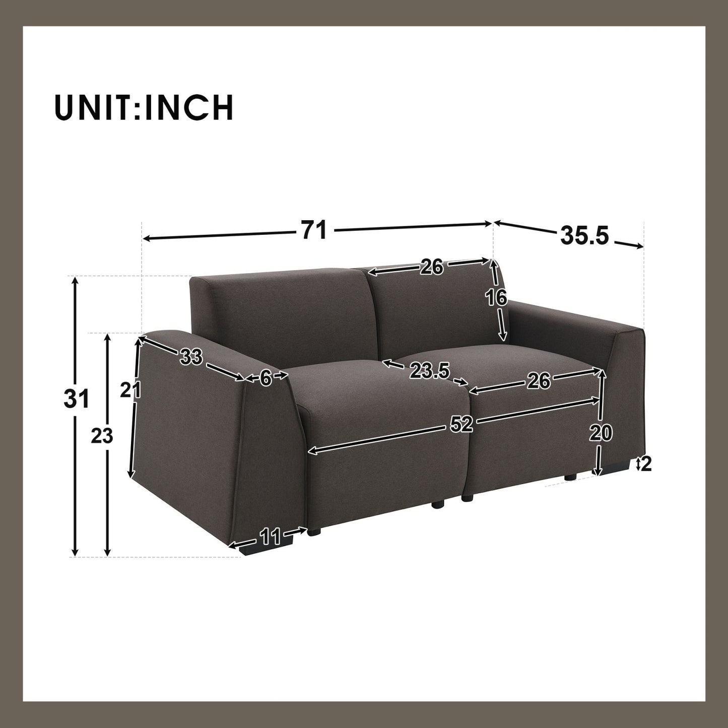 Melysen 71*35.5" Modern Linen Fabric Sofa,Stylish and Minimalist 2-3 Seat Couch,Easy to Install,Exquisite Loveseat with Wide Armrests for Living Room,Bedroom,Apartment,Office,2 Colors