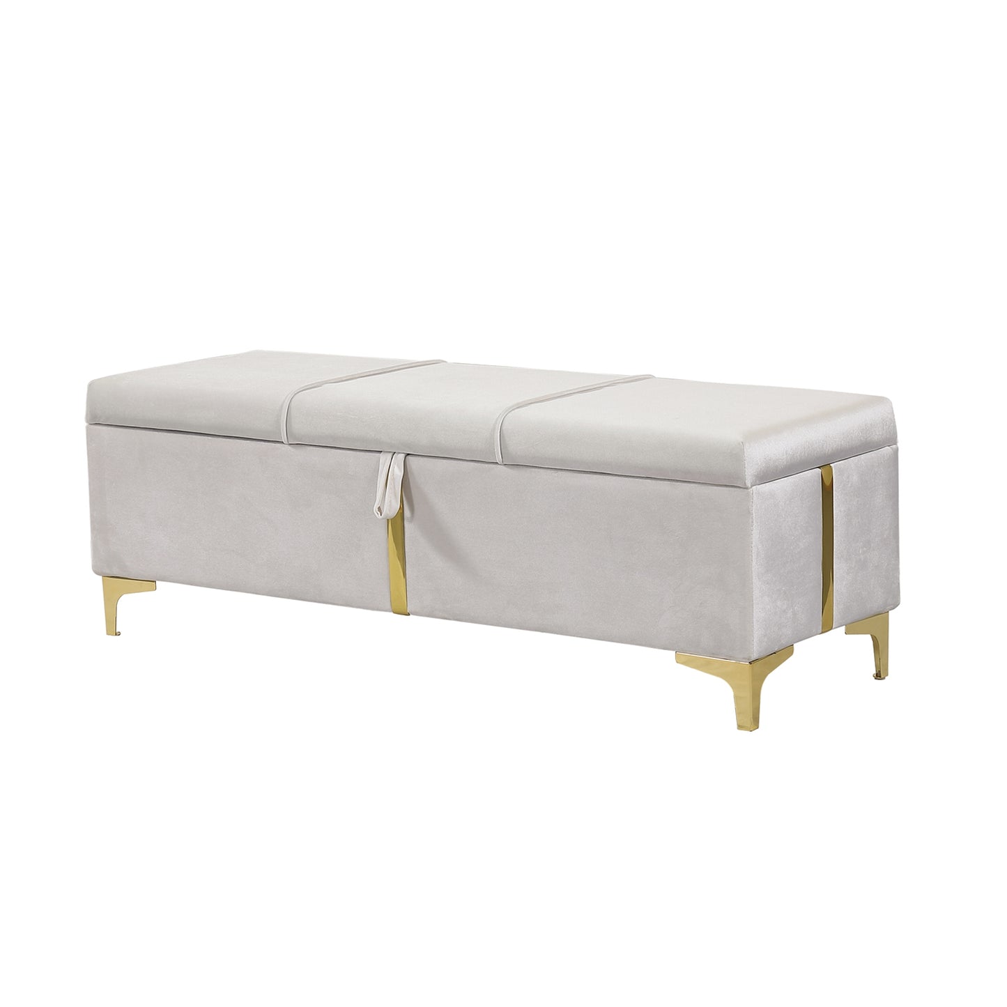 Melysen Elegant Upholstered Storage Ottoman,Storage Bench with Metal Legs for Bedroom,Living Room,Fully Assembled Except Legs