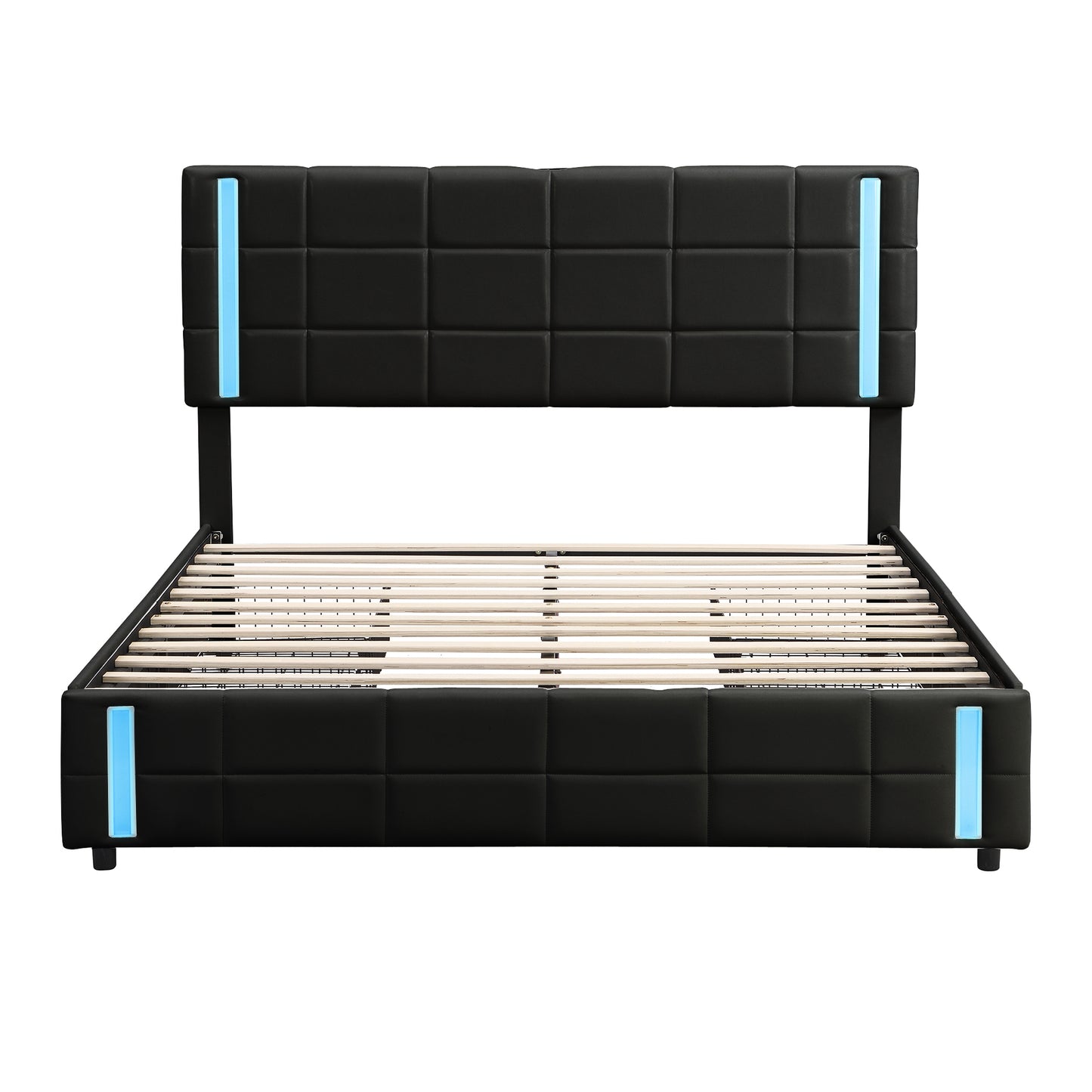 Melysen Queen Size Upholstered Platform Bed with LED Lights and USB Charging, Storage Bed with 4 Drawers