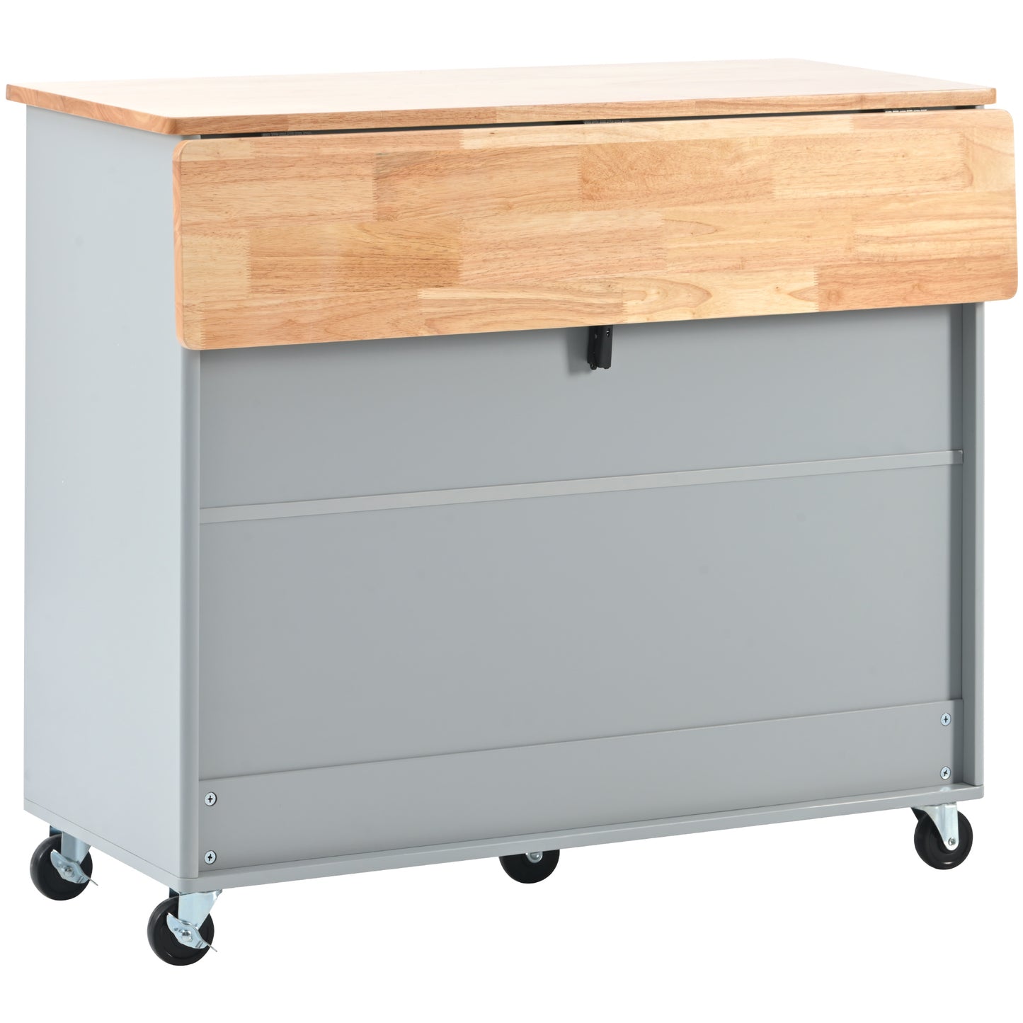 Melysen Kitchen Island with Drop Leaf, LED Light Kitchen Cart on Wheels with 2 Fluted Glass Doors and 1 Flip Cabinet Door, Large Kitchen Island Cart with an Adjustable Shelf and 2 Drawers (Grey Blue)