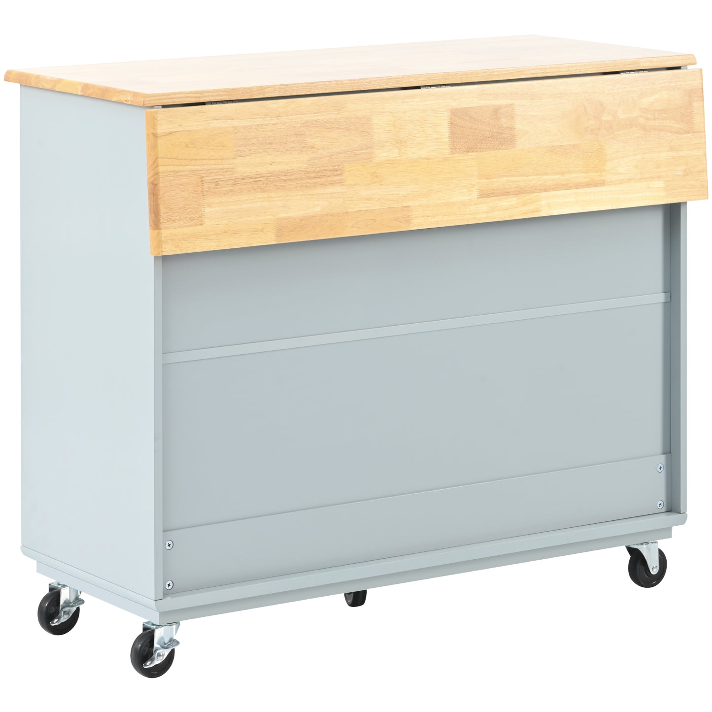 Melysen Kitchen Island with Drop Leaf, LED Light Kitchen Cart on Wheels with Power Outlets, 2 Sliding Fluted Glass Doors, Large Kitchen Island Cart with 2 Cabinet and 1 open Shelf (Grey Blue)