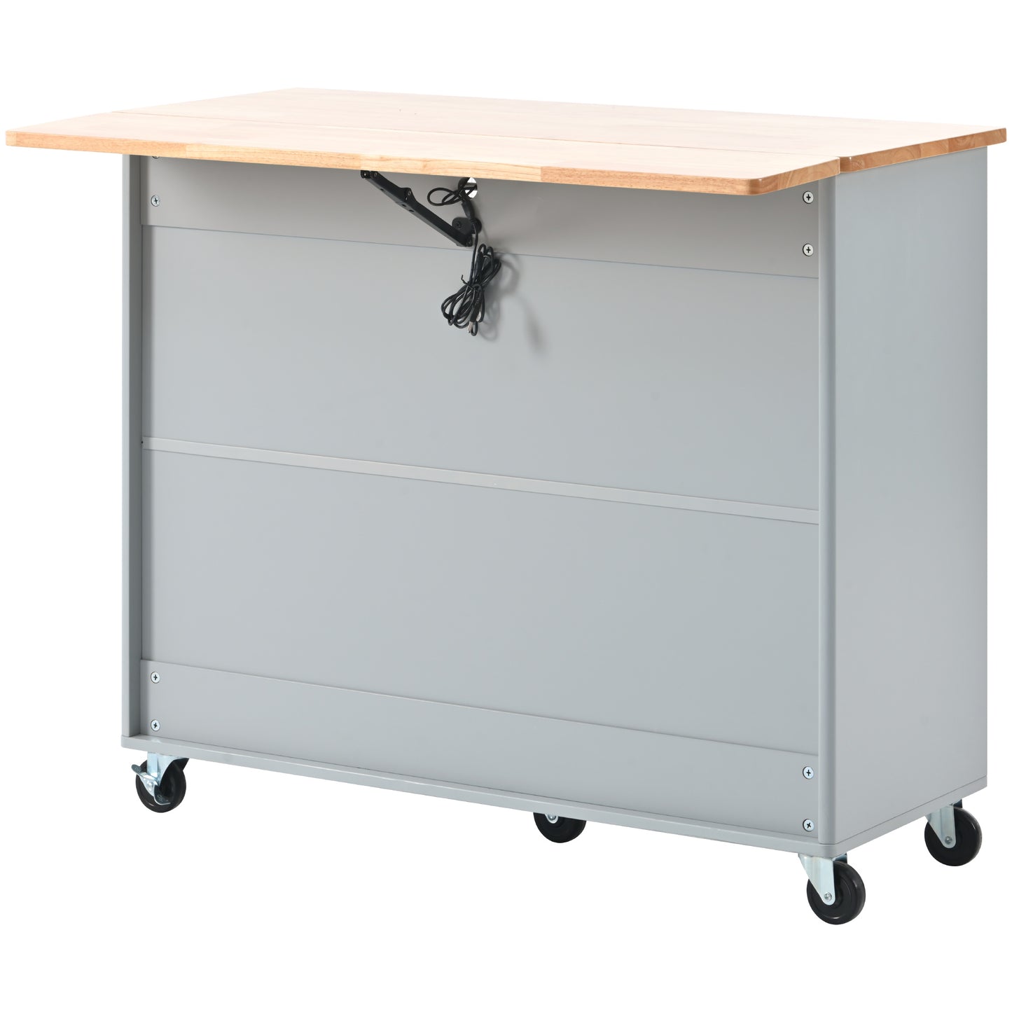 Melysen Kitchen Island with Drop Leaf, LED Light Kitchen Cart on Wheels with 2 Fluted Glass Doors and 1 Flip Cabinet Door, Large Kitchen Island Cart with an Adjustable Shelf and 2 Drawers (Grey Blue)